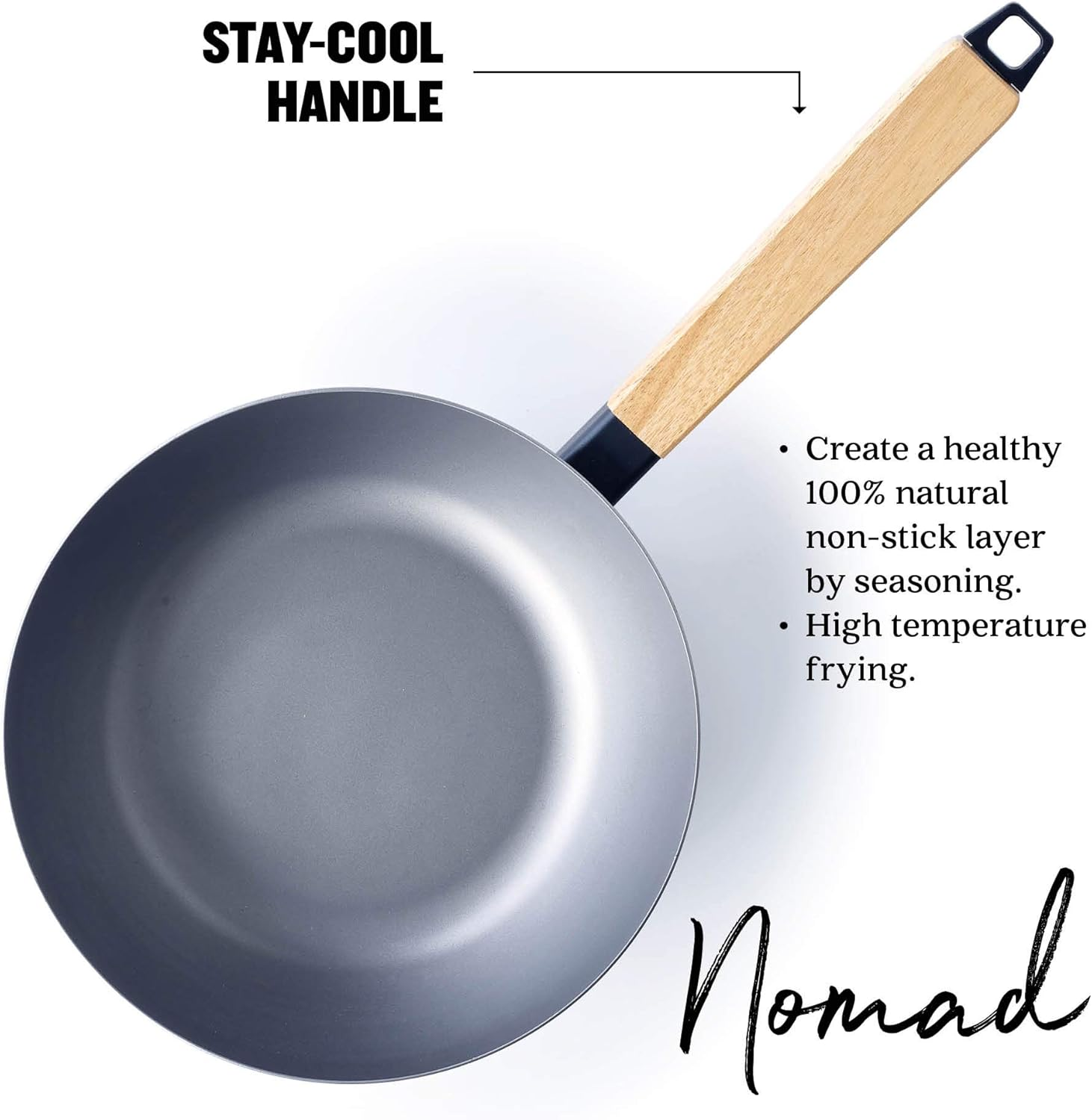 Beka Nomad Collection Carbon Steel Wok Pan for Induction Cookers and Barbecues with Heat-Resistant Wooden Handle without Lid 20 Cm Base Diameter 11.8 Cm Natural Coating image number 4
