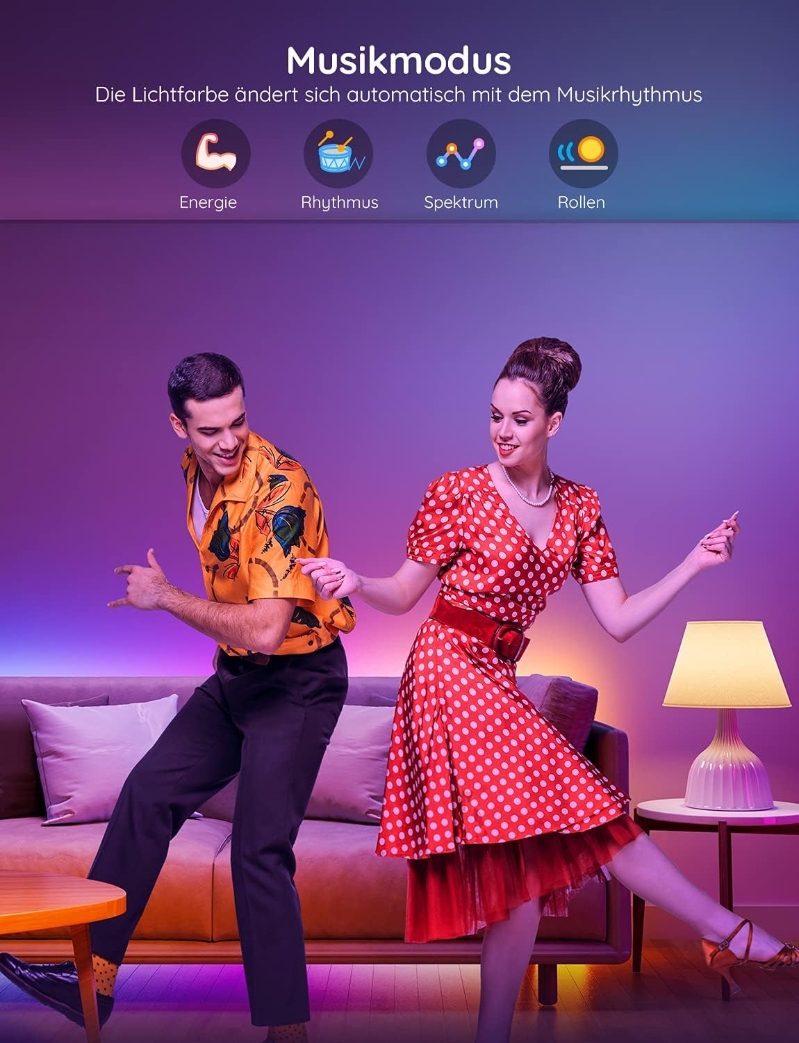 Govee RGBIC LED Strip 20M Music Sync Segment Control Colour Changing 64 Scene Modes App Controlled for Party Home Bedroom TV 2 Rolls 10M image number 4