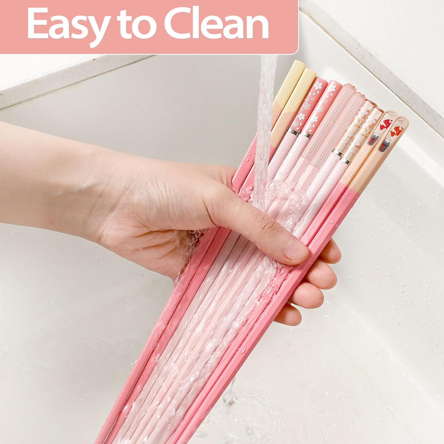 Pink Fiberglass Chopsticks Dishwasher Safe, 9.6In/24.3Cm Non-Slip Reusable Premium Chinese Korean Lightweight Hair Chopsticks, Christmas Chop Stick Gift Set, 5 Pairs image number 4