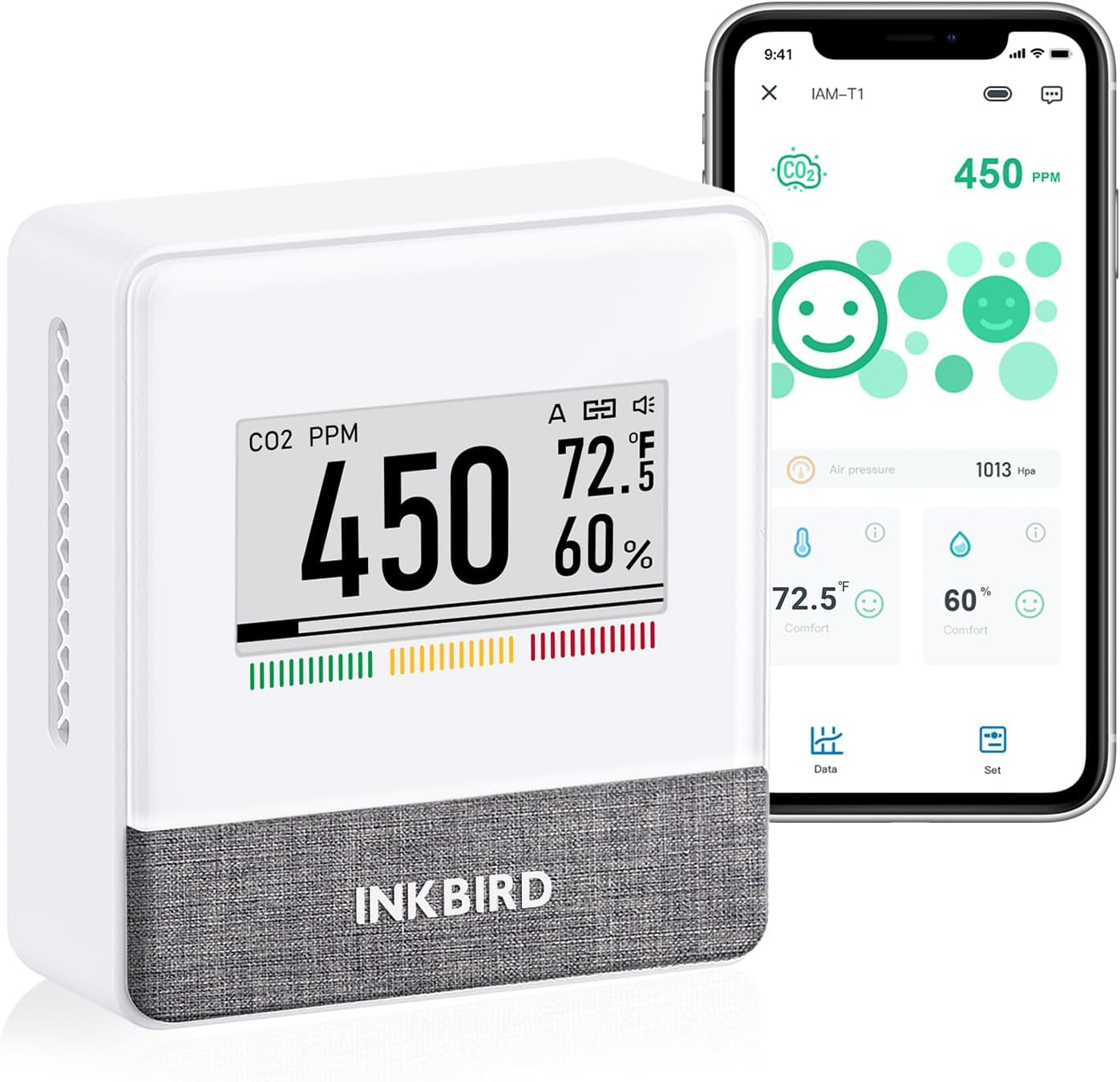 INKBIRD Portable CO2 Detector with Bluetooth, Smart Indoor Air Quality Monitor, Can Detects CO2, Temperature, Humidity, Etc., Electronic Ink Display & 4 Years Battery Life, for Home, Office, Motorhome image number 3