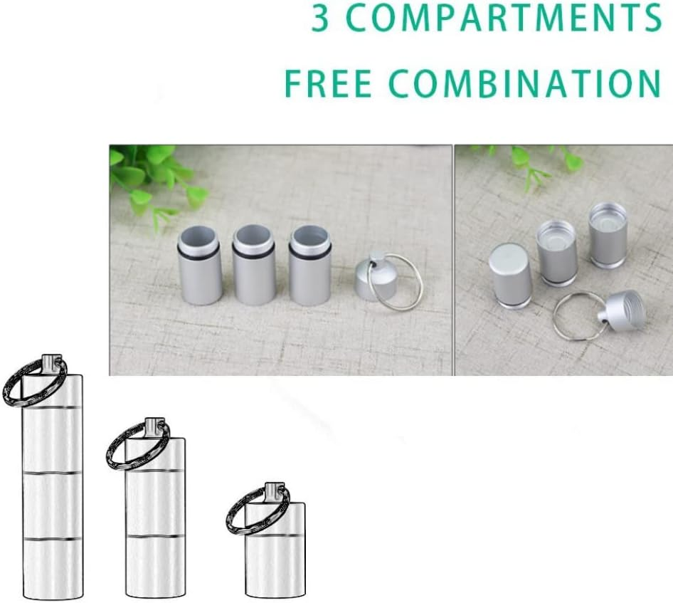 3PCS Portable Pill Case Keychain, 3 Compartment Aluminum Alloy BPA Free Waterproof Sealed Pill Boxes and Stackable Organizer Daily Pill Container for Outdoor Travel Camping image number 5
