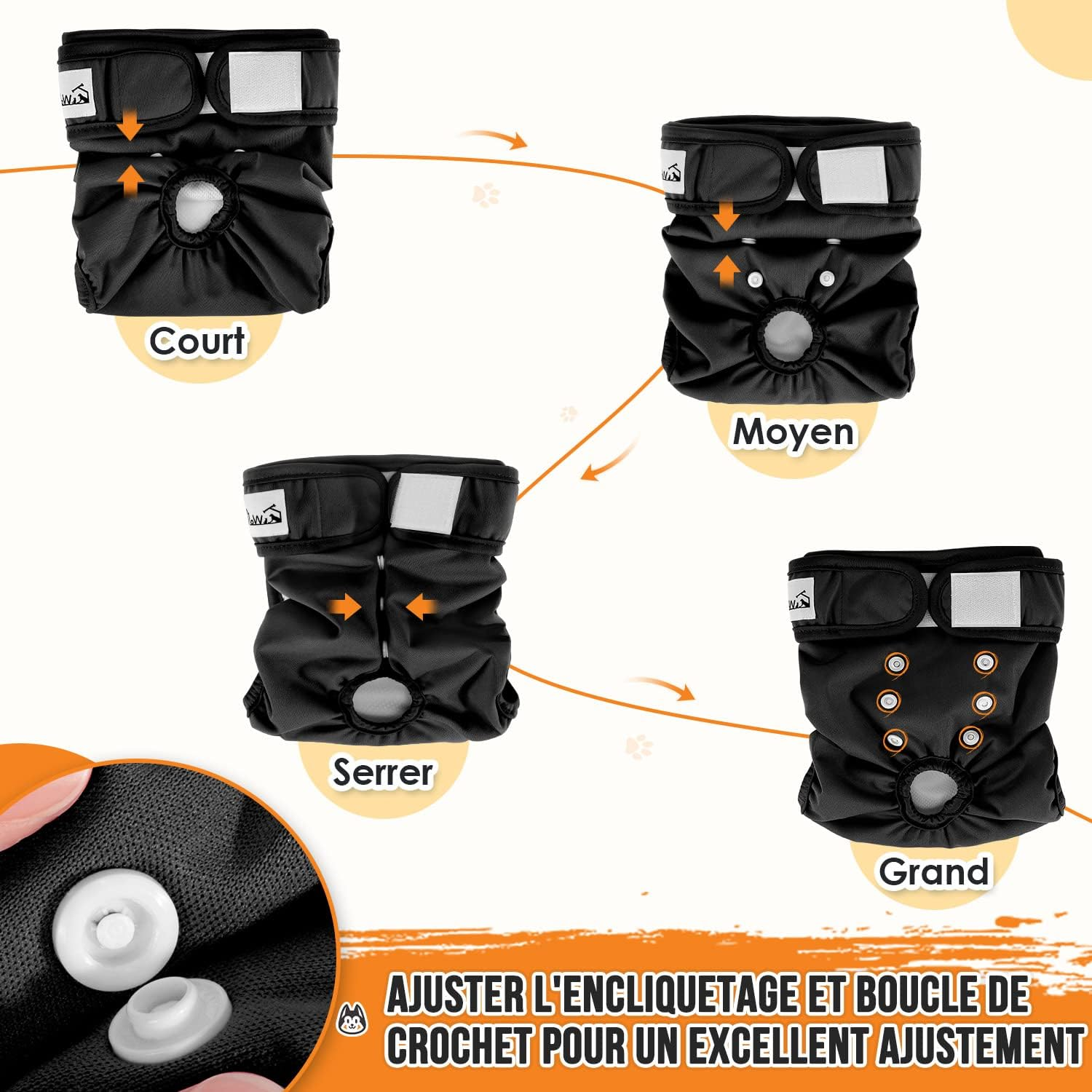 Slowton Washable Dog Diaper, 3 Pack No Leak Comfortable Doggie Diaper with Adjustable Snap Buttons Reusable Female Dog Diapers for Heat Period Excitable Urination image number 3