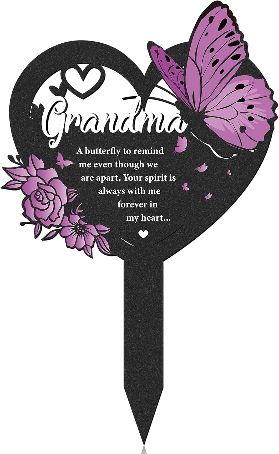 LIRAVENO Butterfly Memorial Grave Stakes - 1 Pcs Black Heart Cemetery Markers Decoration for Loss Grandmother Personalized Humans Metal Plaques Decor for Outdoors Sympathy Garden Yard Remembrance Sign image number 6