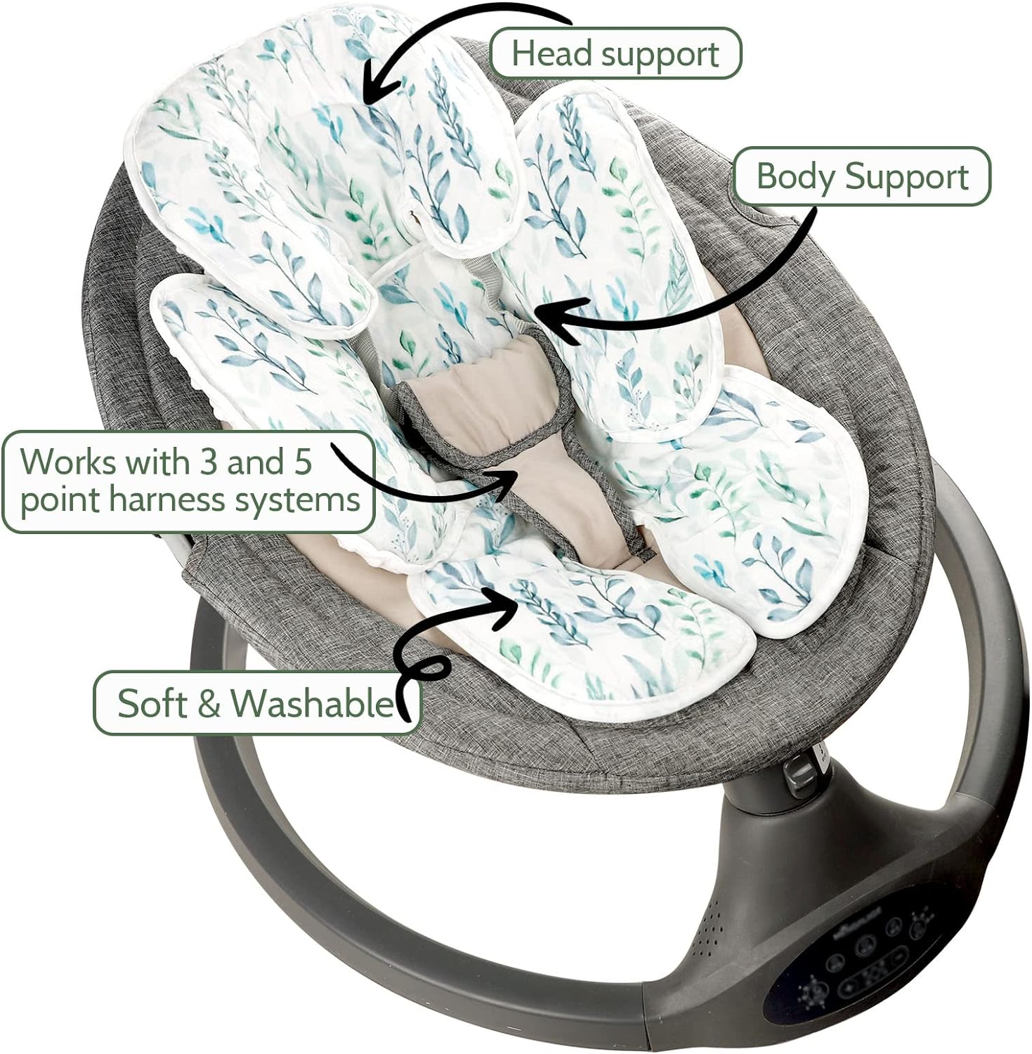 DILIMI Infant Car Seat Insert, 2-In-1 Carseat Head Support for Newborn, Soft Baby Head Support for Car Seat, Stroller, Bouncers, Green Leaf