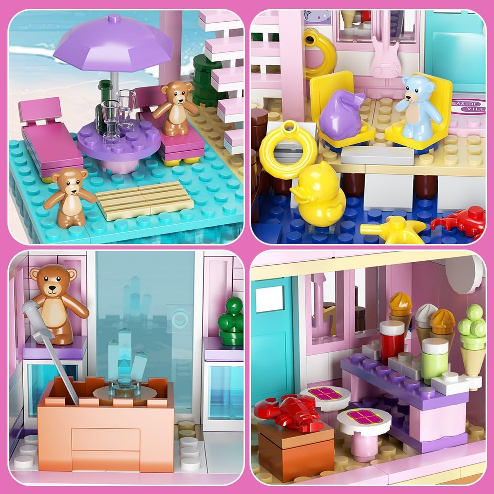 Mindbox Girls Seaside Villa Building Blocks,812Pcs Beach House Building Toys for Kids Age 8+，Mini Brick image number 2