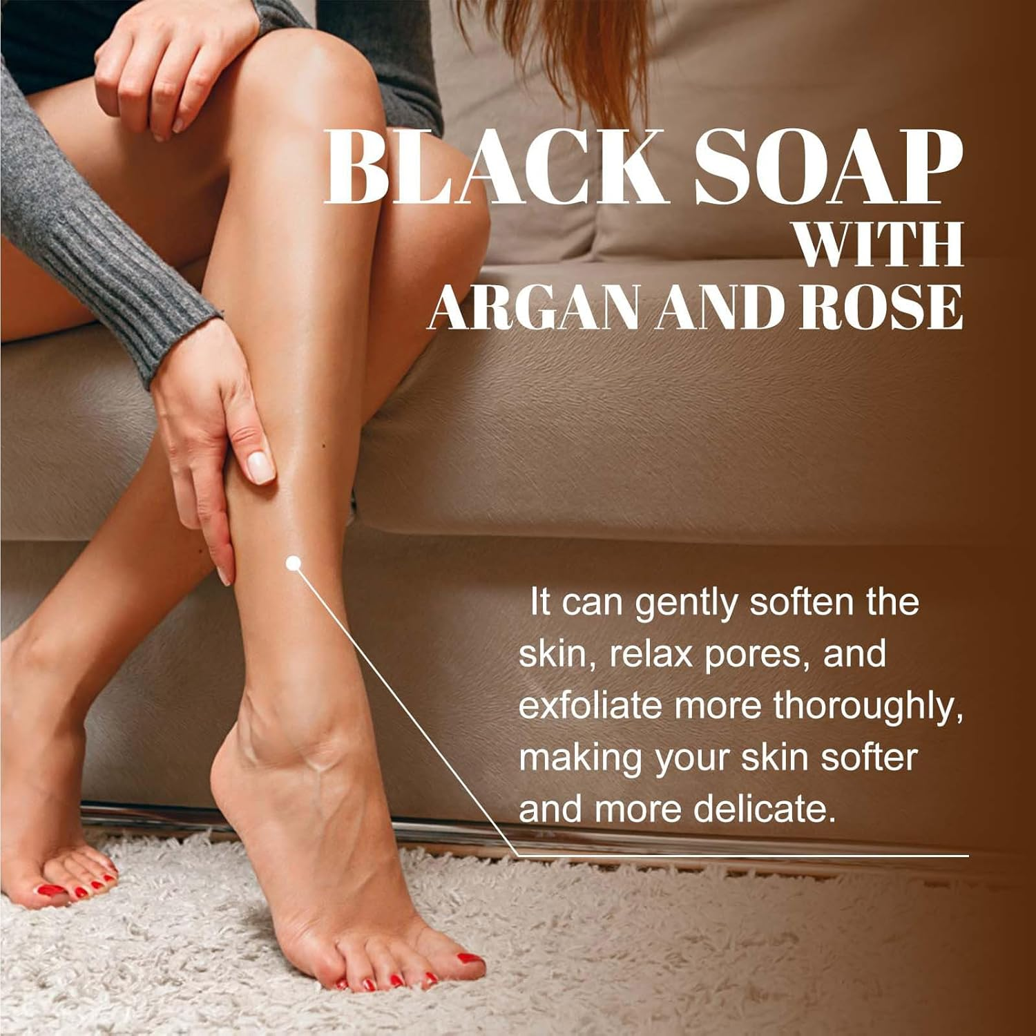 Morocco Body Black Moisturising Scrub,Moroccan Black Soap,Black Soap with Argan and Rose,Body Scrub Black Soap,Moroccan Body Scrub Black Soap,Including Pump Bottle Dispenser image number 3