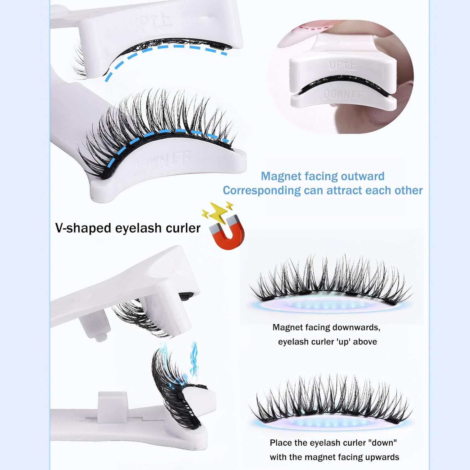 Magnetic Eyelashes Kit with Applicator &ndash; 2 Pair Reusable Natural Look Lashes for Beginners, Full Strip Lash Set with V-Shaped Magnetic Tweezer Tool
