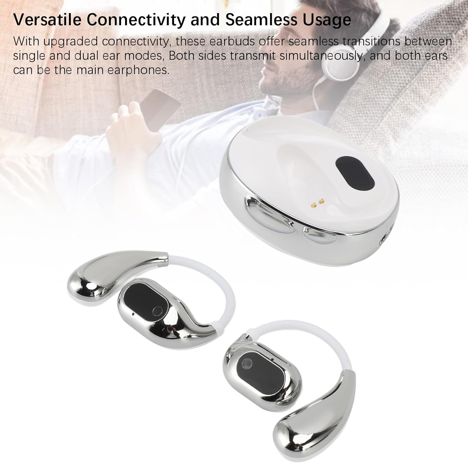 Jectse 5.4 Translation Earphones Real Time 144 Languages Noise Reduction AI Translator Earbuds, Language Translator Earpieces for Business, Live Meetings, 14 System Languages (White) image number 5