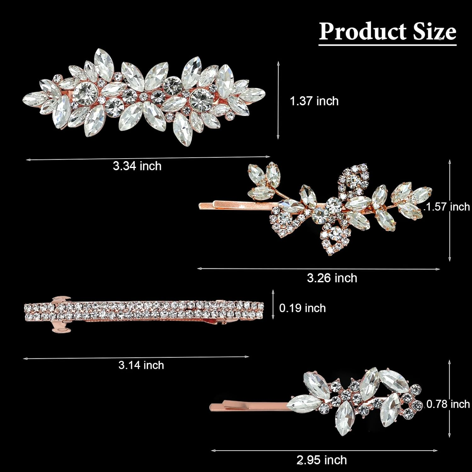 4 Pieces Rhinestone Hair Clips Leaf Wedding Hair Pins Crystal Bobby Pins Silver Bridal Hairpin Barrette for Brides Bridesmaids Flower Girls (Rose Gold) image number 3