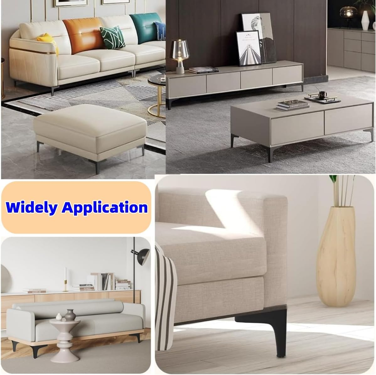 4Inch/10Cm Metal Cabinet Legs,Modern Style Furniture Replacement Legs for Sofa, Dresser & Cupboard with Screws,Rustproof,Easy Install,Black 4Pack image number 6