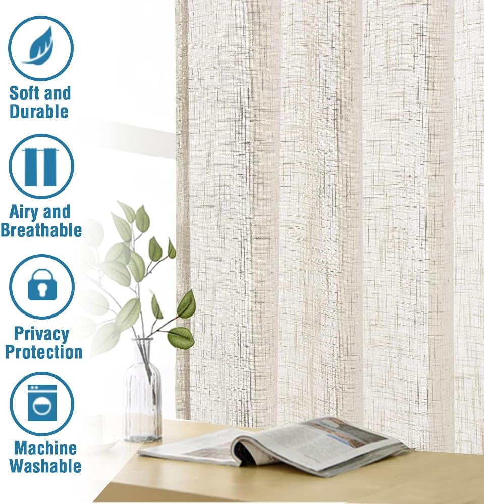 H.VERSAILTEX Linen Curtains for Living Room Sheer Curtains Natural Linen Blended Linen Textured Curtains Light Filtering Eyelet Curtains Bedroom Burlap Curtains 2 Panel, W132Cm X D243Cm, Natural image number 6