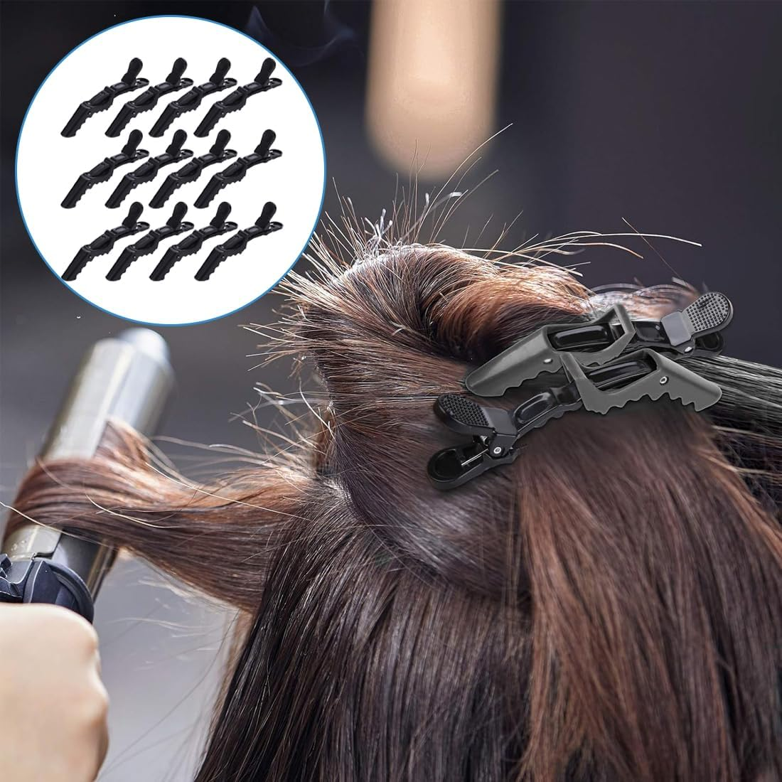 LAKJUOZ Hairdressing Hair Clips, Pack of 12, Plastic Hair Clips, Hairdresser Clips with Non-Slip Handle and Wide Teeth for Women and Girls, Professional Hairdressing Clip (Black) image number 4