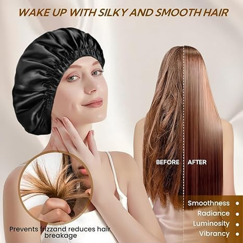 Wzenclave Large Satin Bonnet Silk Bonnet for Sleeping Women Men, Hair Bonnet Double Layer Reversible with Elastic Tie Band Adjustable Night Sleep Cap Wrap for Curly Hair image number 3