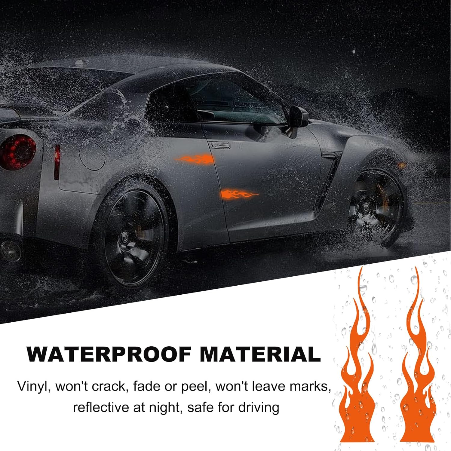 4 PCS Car Flame Reflective Sticker, Waterproof Racing Sports Flame Stripe Decal, Self Adhesive Bumper Decals Safety Stickers for Car Mirror Motorcycle Helmet, Car Accessories (Orange) image number 5