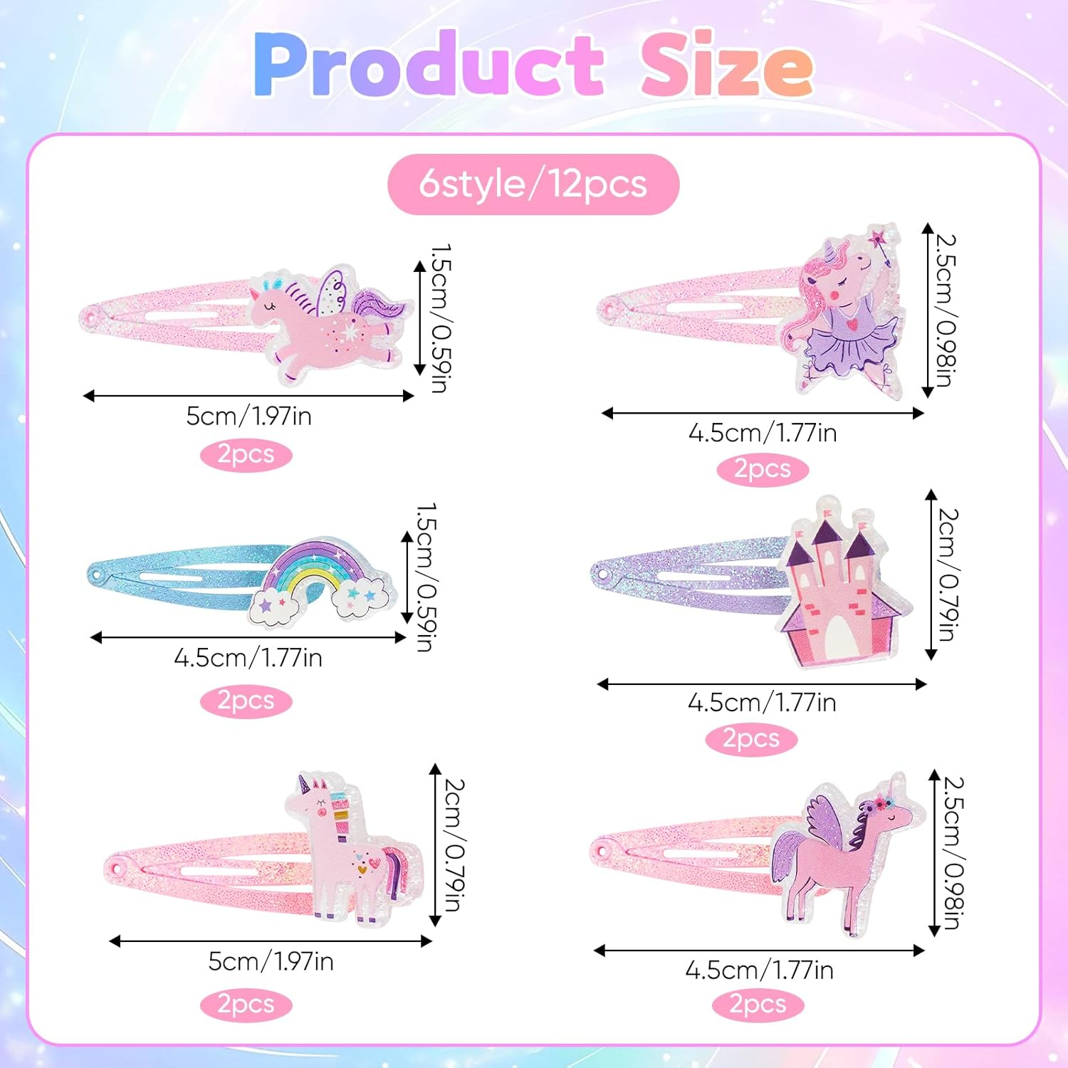 Pack of 12 Hair Clips Girls Unicorn Hair Accessories Clips Hair Clips Children Multicoloured Glitter Unicorn Hair Clips Cute Cartoon Clips for Girls Children Baby Gifts image number 1