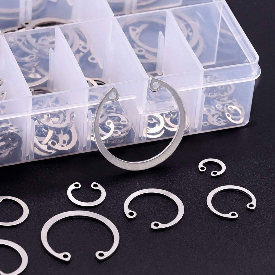 Hilitchi 200-Pcs [15-Size] Internal Circlip Snap Retaining Clip Ring Assortment Set - 304 Stainless Steel image number 6