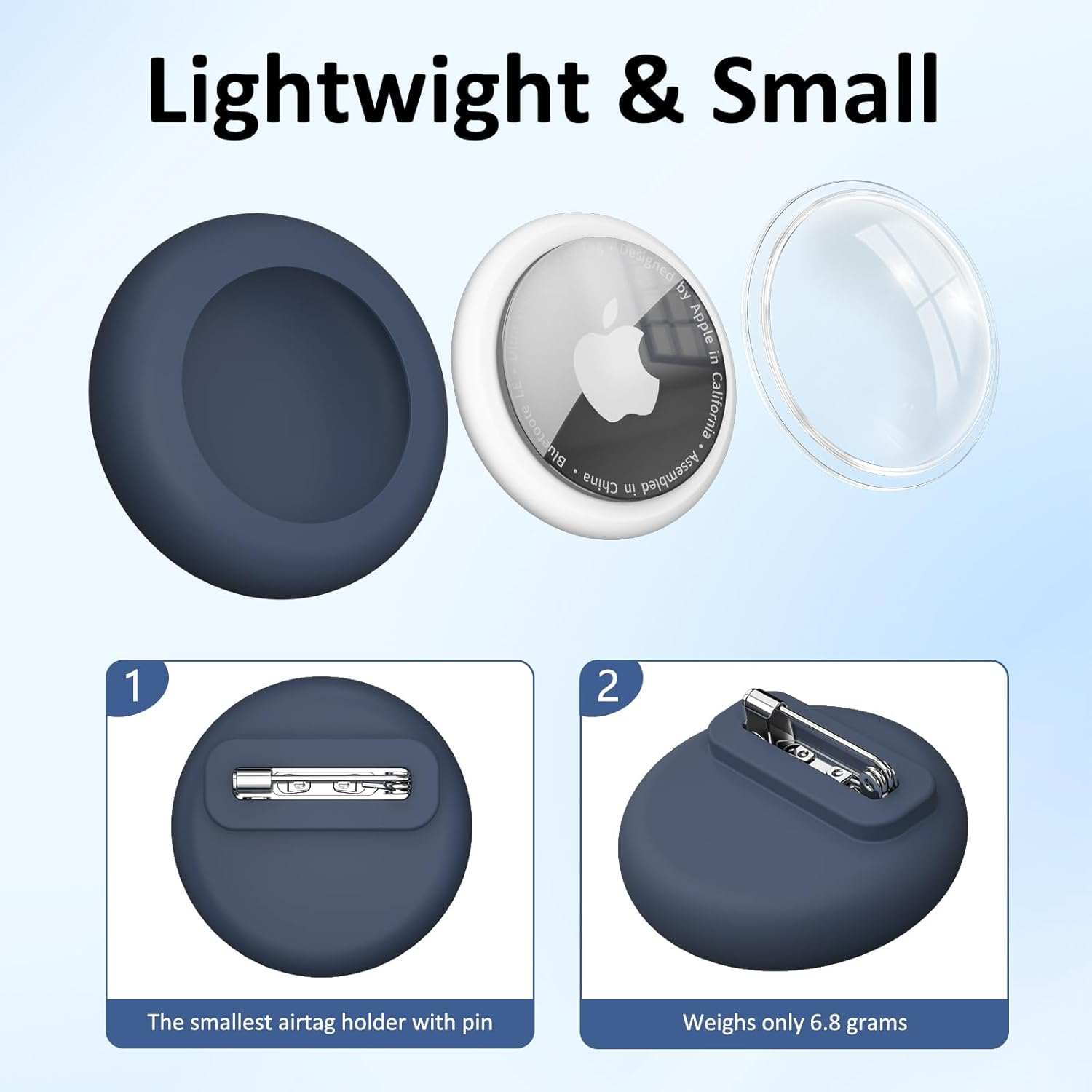 4 Pack Cases for Apple Air Tag Holder, Soft Silicone Air Tag Case for Kids with Invisible Pin, Safety Pins Hidden inside Clothes,Backpack, GPS Tracker Holders for Children Elderly - Black+White+Deep Blue+Dark Grey image number 6