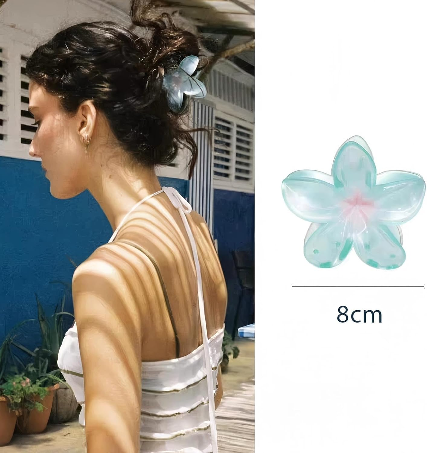 Inateannal Flower Hair Clips for Women Thick Hair Large Blue Flower Claw Clips Hawaiian Floral Hair Accessories Strong Hold Non-Slip Hair Clips Summer Beach Floral Claw Barrette image number 5