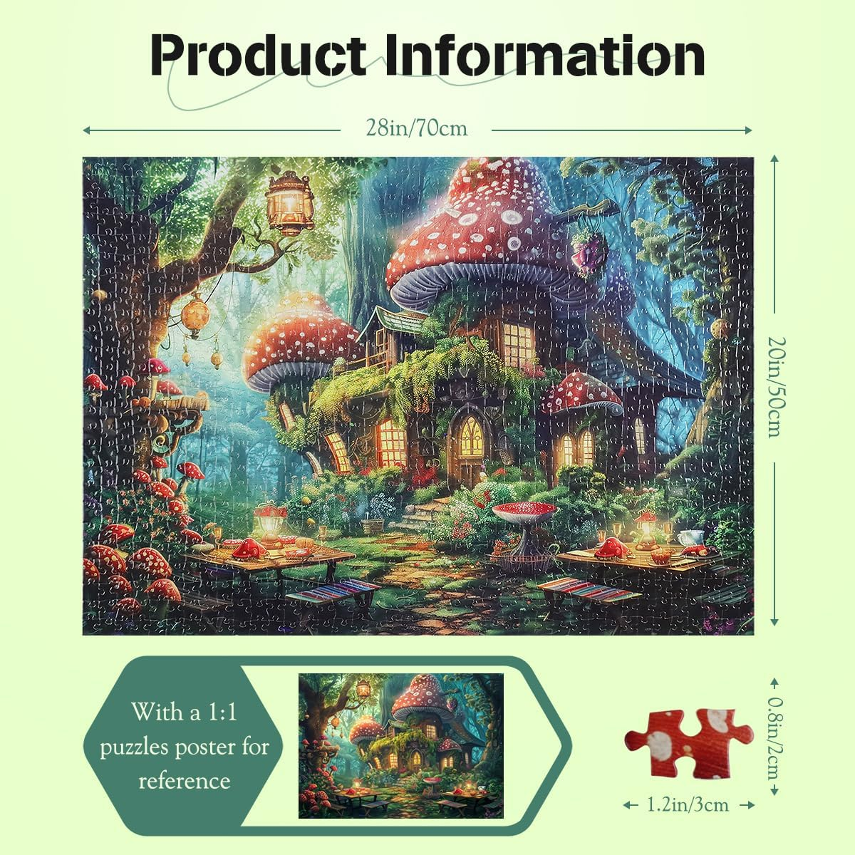 MISITU 1000 Pieces Jigsaw Puzzles for Adults Mushroom House Village Picnic Impossible Hard Difficult Challenging Teens Jigsaw Puzzle 70 X 50 Cm with Reference Poster image number 4