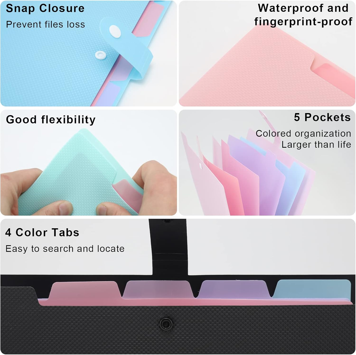 Nafy Colorful Expanding File Folder, 5 Pockets Folder with Colored Labels Portable Weave Pattern Accordion File Folder A4 Letter Size Project Organizer Document Folder for Office School (Purple) - 5 Color Mix image number 6