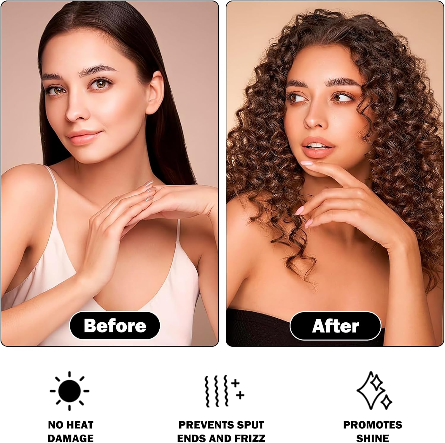 Pack of 2 Hheatless Curls Band Overnight Heatless Curls Silk Suitable for Use during Sleep, Suitable for Long and Short Hair (Black + Coffee Leopard Print) image number 3