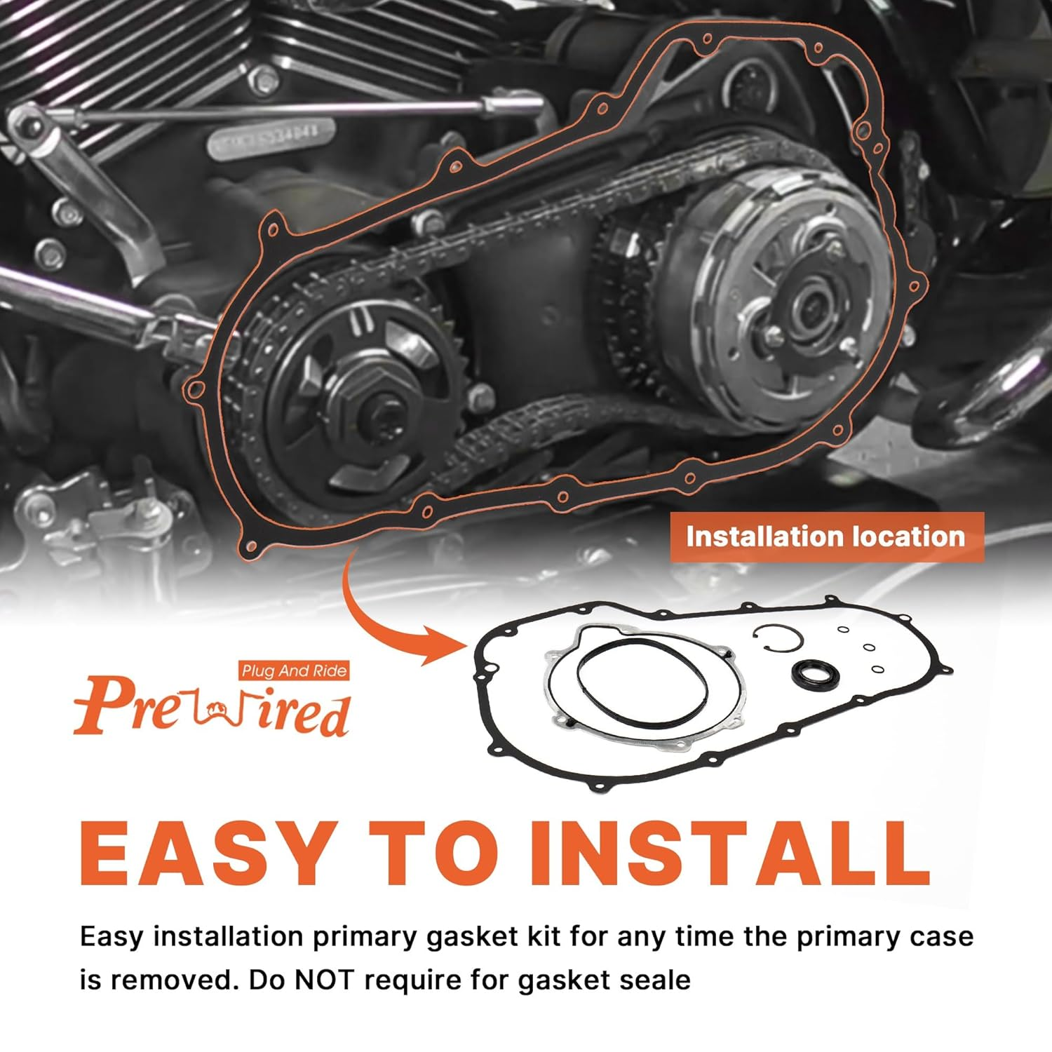 Prewired M8 Primary Cover Gasket Seal Kit for Harley 2017-Up Milwaukee-8 Touring Street Glide/Road Glide/Road King/Electra Glide Ultra Limited Models image number 4