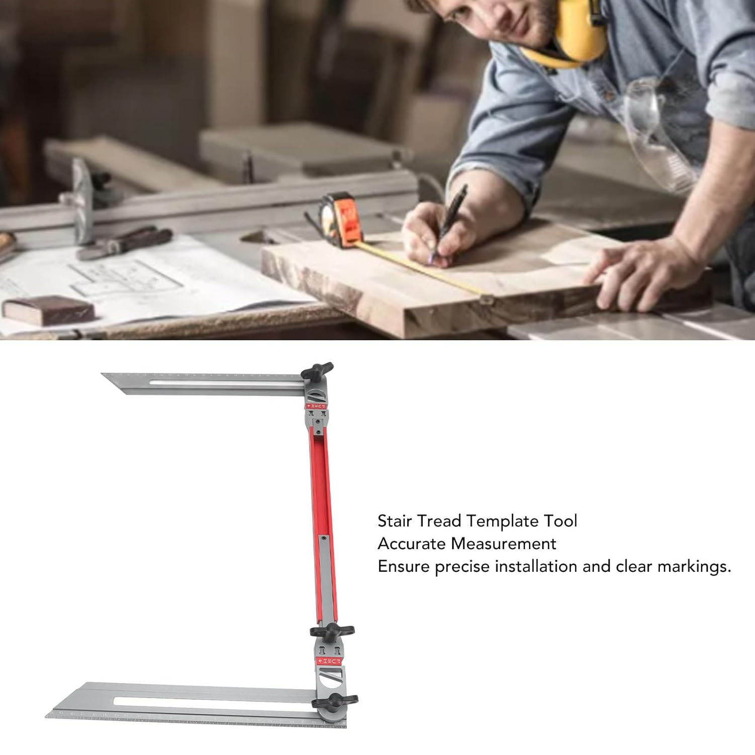 Stair Measuring Tool, Aluminum Alloy High Accuracy Clear Marking Stair Tread Gauge Measuring Tool Jig for Handrail Windowsill Shelf, Easy to Operate image number 3