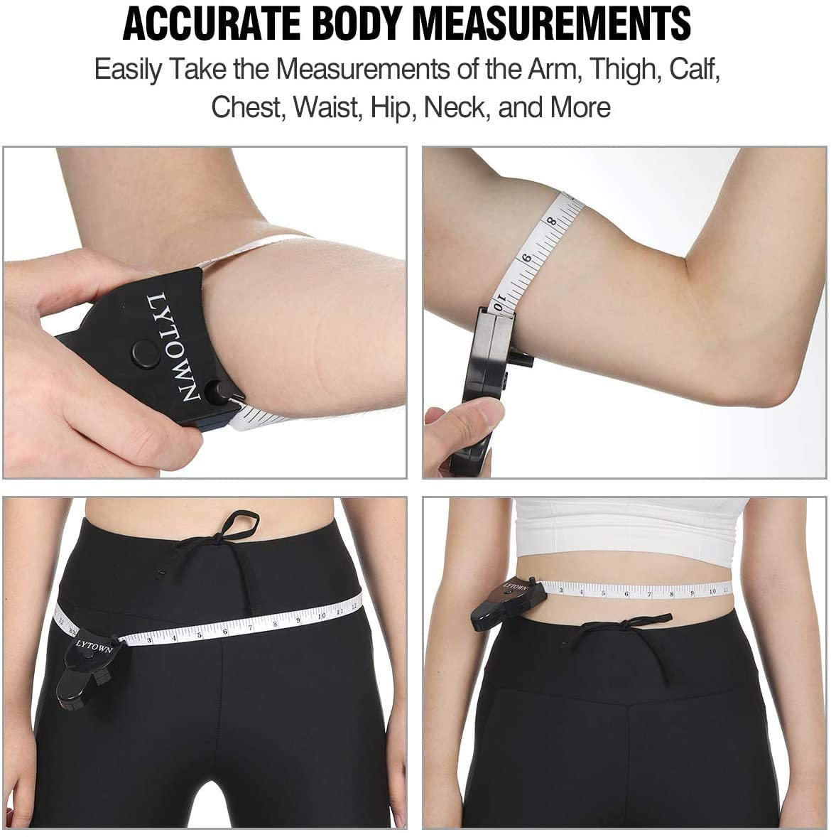 Automatic Telescopic Tape Measure(60In/150Cm), Measuring Tape for Body,Self-Tightening Body Measuring Tape,Retractable Tape Measure for Fitness, Weight Loss, Tailor, Sewing, Handcrafts (4 PCS) - Black+White image number 3