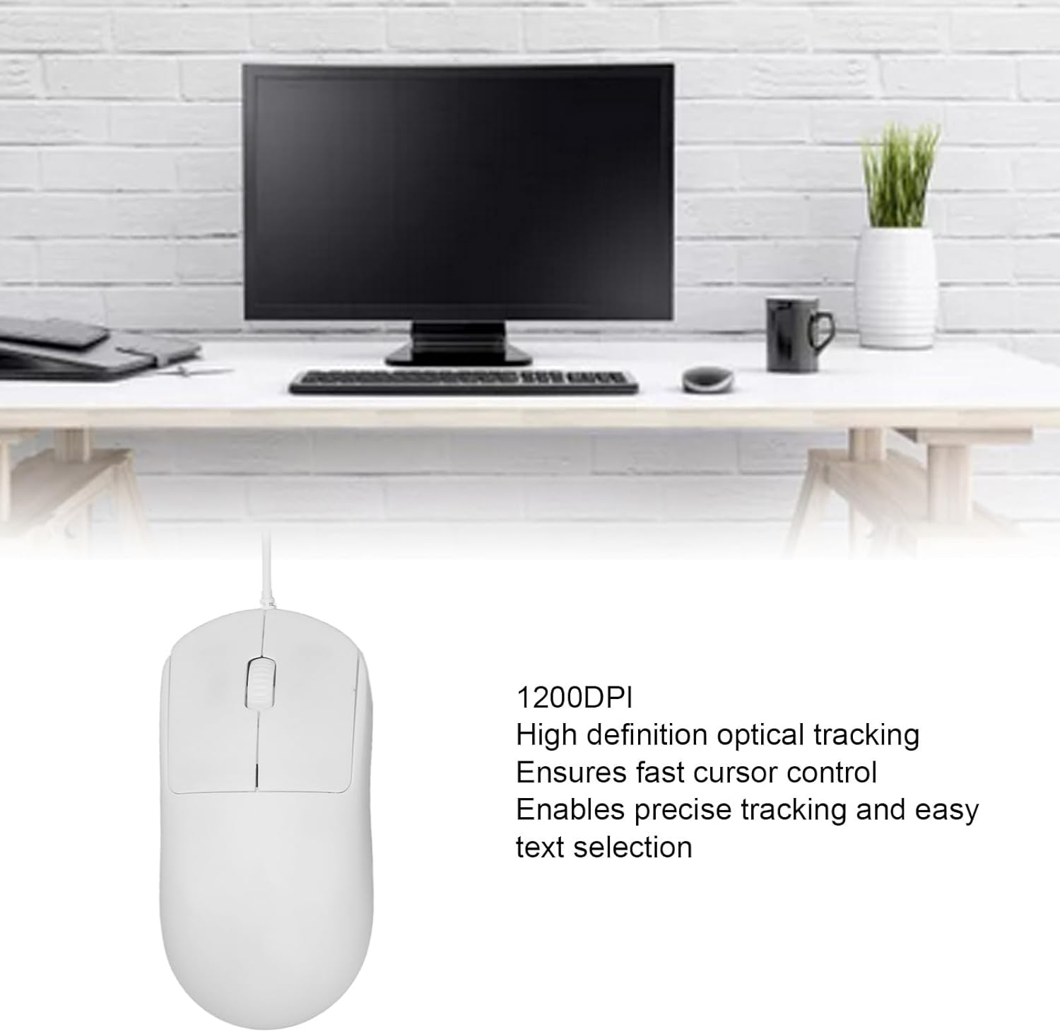 Computer Mouse Wired USB Port Plug and Play Optical Mouse Gaming 1200 DPI Office Desktop PC (White) image number 3