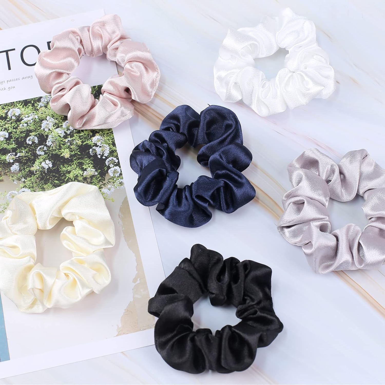 VENUSTE Scrunchies for Women, Premium Satin Softer than Silk, Bobbles Hair Bands for Women'S Hair Accessories, 12 Pack (Neutral Colors) image number 2