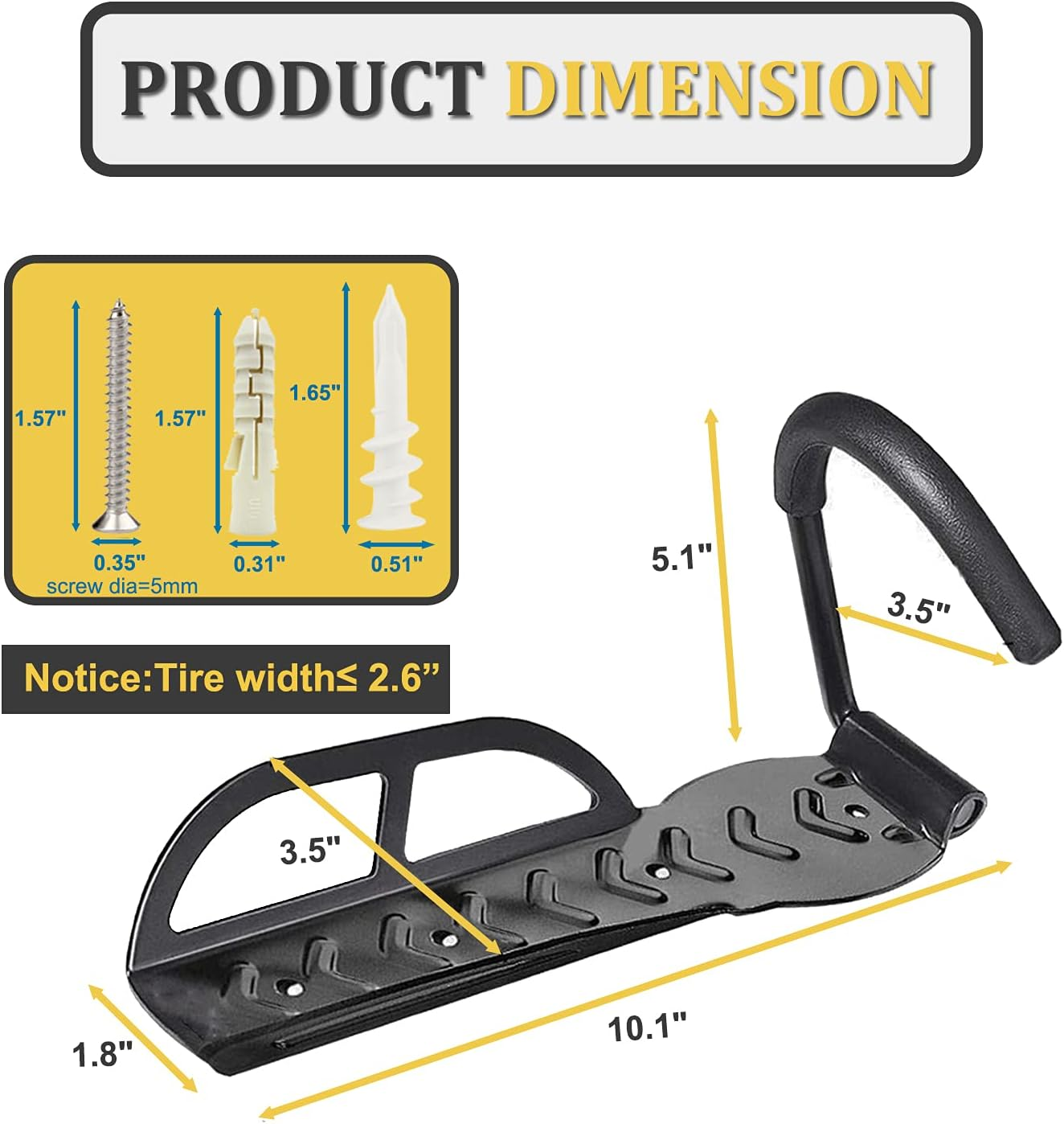 Bike Rack for Garage Wall Mount 4 Pack Vertical Bike Hooks Bicycle Hanging Hooks for Indoor Storage with Non-Reversible Hooks image number 3
