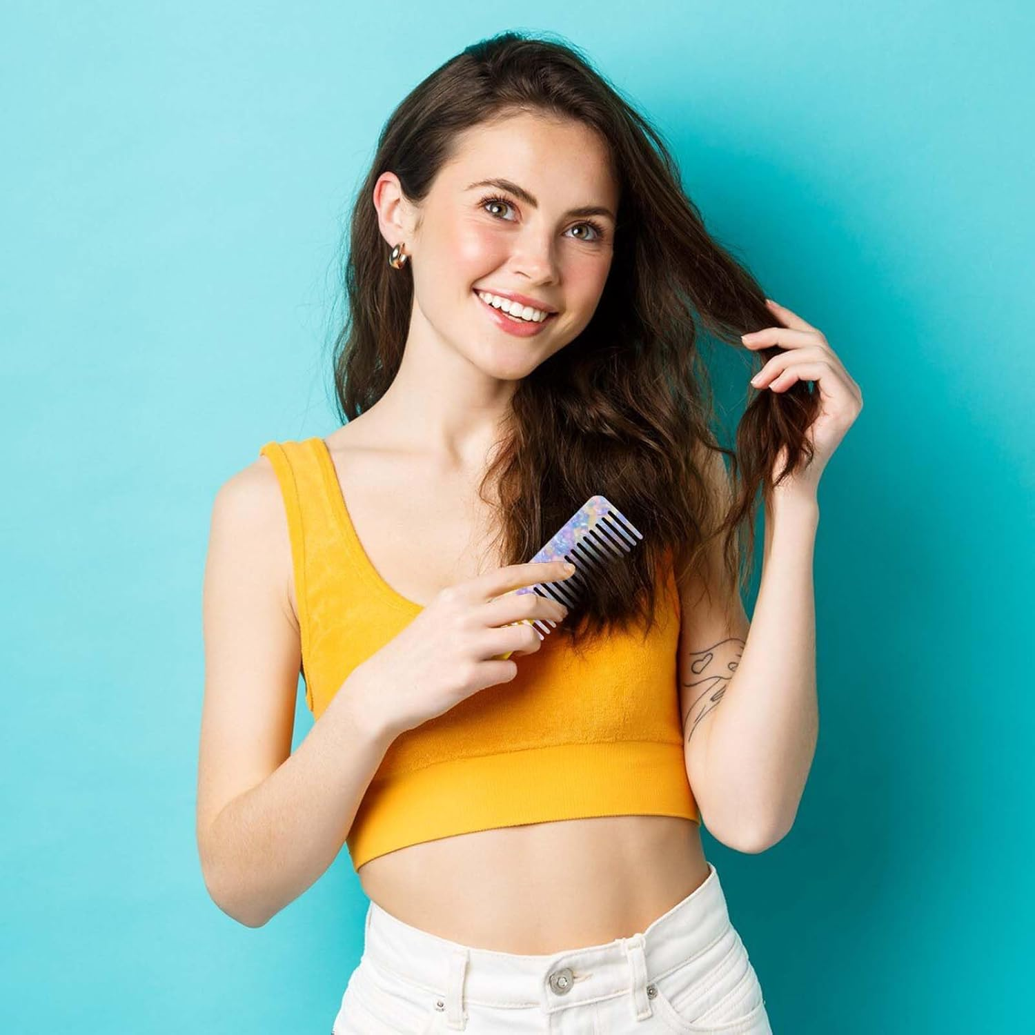 Classicseali 3PCS Travel Comb for Women, Portable Mini Comb for Women, Patterned Colorful Acetate Hair Combs, Small Wide Tooth Comb for Thick Curly Wavy Hairs, Wet or Dry Straight Hairs image number 4