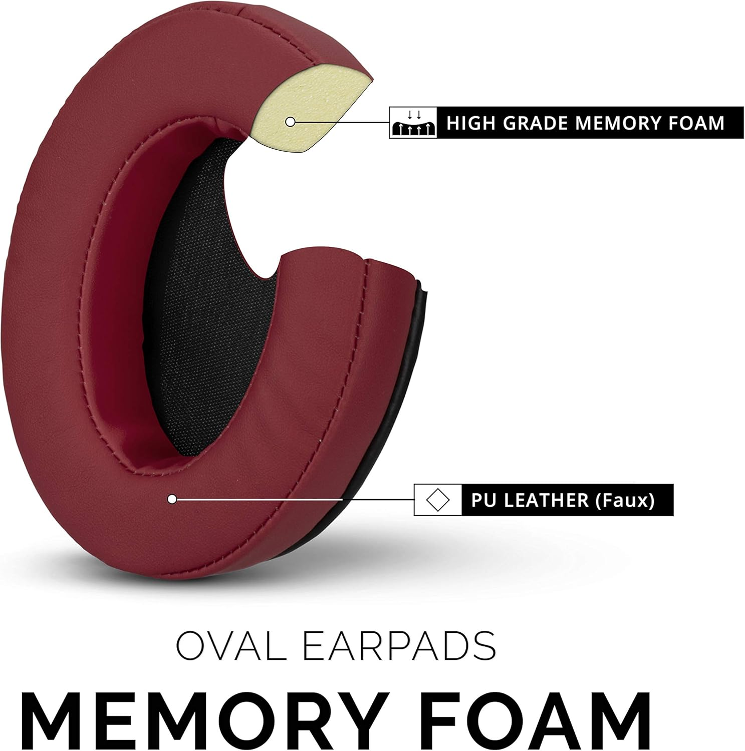 Brainwavz Ear Pads for ATH M50X, M50XBT, M40X, M30X, Hyperx, SHURE, Turtle Beach, AKG, ATH, Philips, JBL, Fostex Replacement Memory Foam Earpads & Fits Many Headphones (See List), Dark Red Oval image number 6