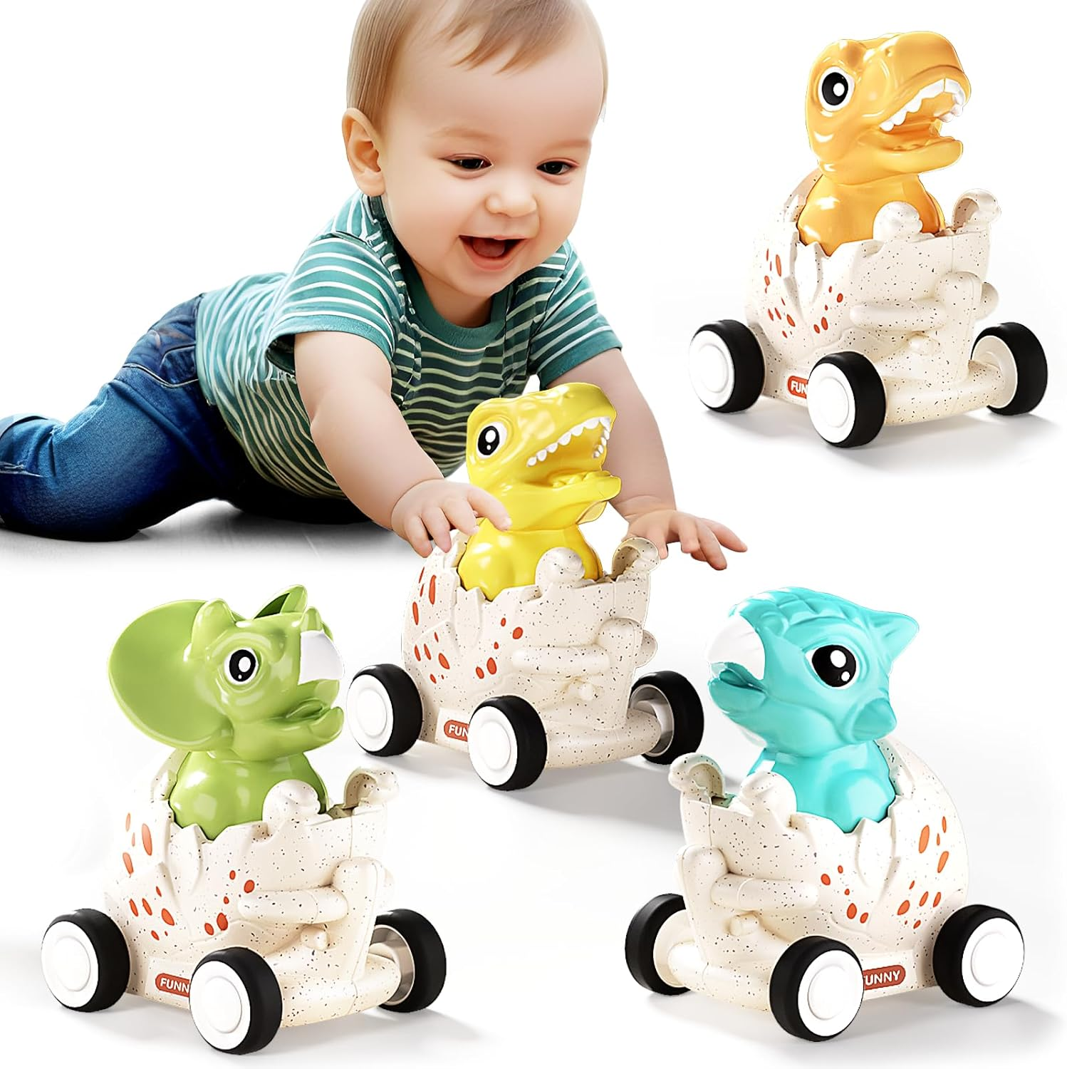 Jovow Baby Toys Car for 1 Year Old, 4PCS Baby Press Go Friction Car Toys for Toddler Boys Girls 6-18 Months image number 3