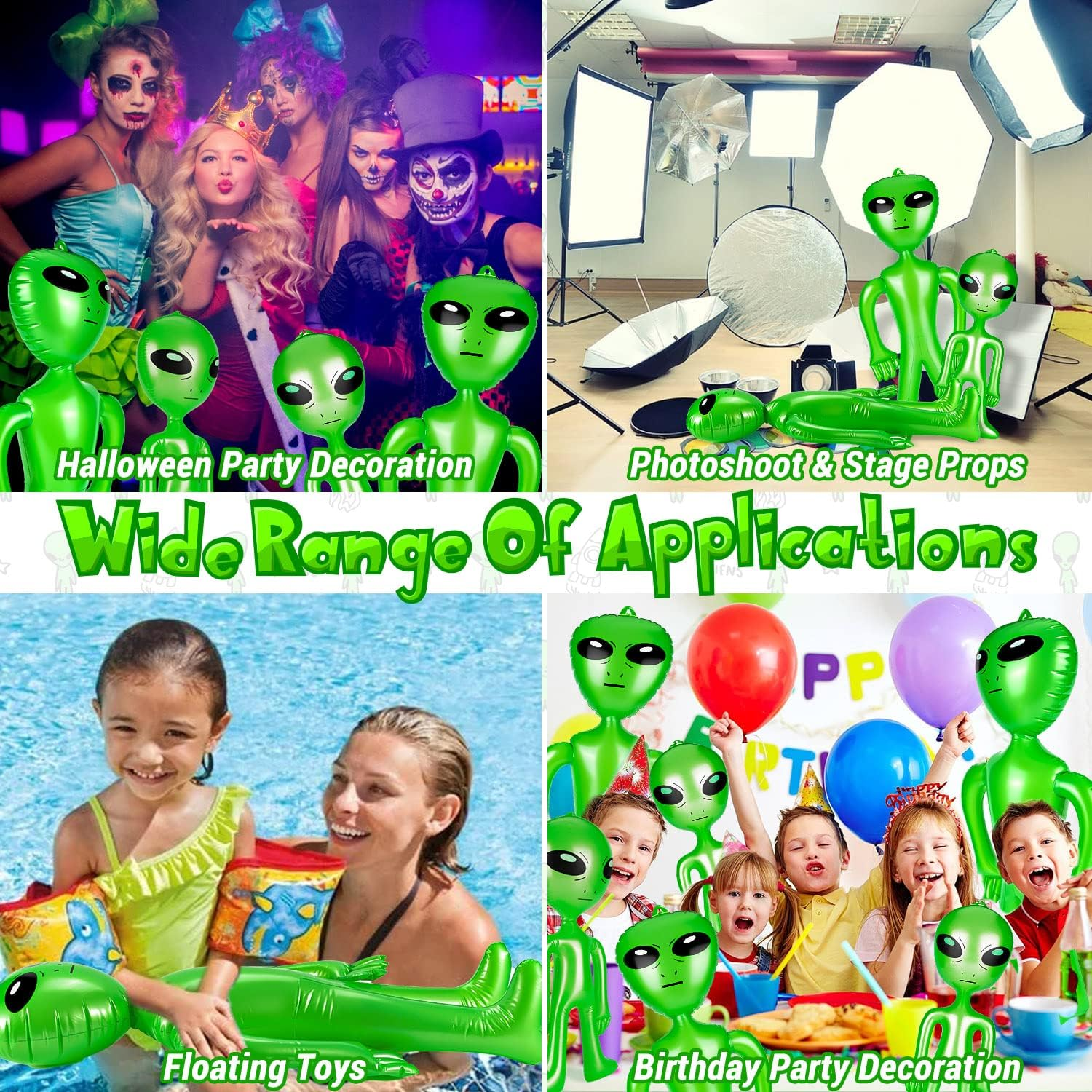 6Pcs Halloween Alien Inflatable, 35 Inch Inflatables Alien and 21 Inch Alien Inflates Balloon for Alien Party, Halloween, Christmas, Birthday Decoration (Green) image number 1