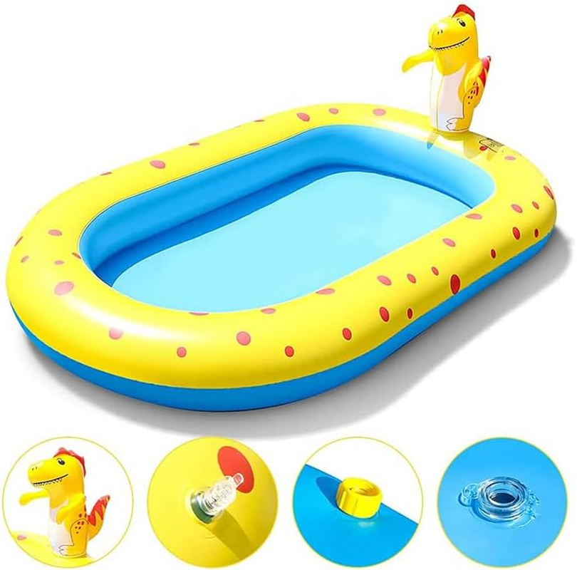 Inflatable Sprinkler Pool for Kids, Cute Dinosaur Kiddie Pool, 3-In-1 Backyard Splash Pad Swimming Outdoor Water Toys for Toddlers(Yellow) image number 3