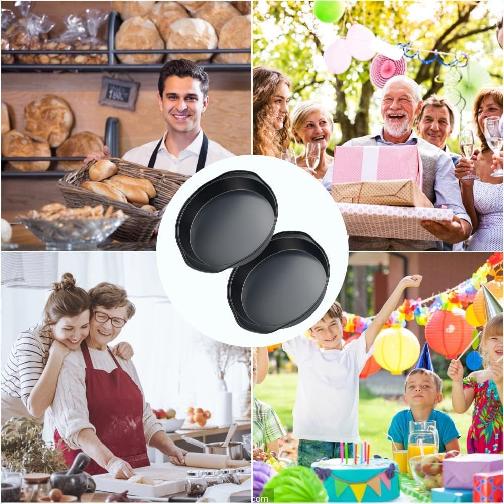 DATOUPINGQI Sandwich Cake Tin, 8 Inch Cake Tin Set of 2, Non-Stick round Cake Tins for Baking Cake, Pies, and Pudding - Easy to Clean Black Carbon Fixed Base round Cake Tin with Handle image number 6