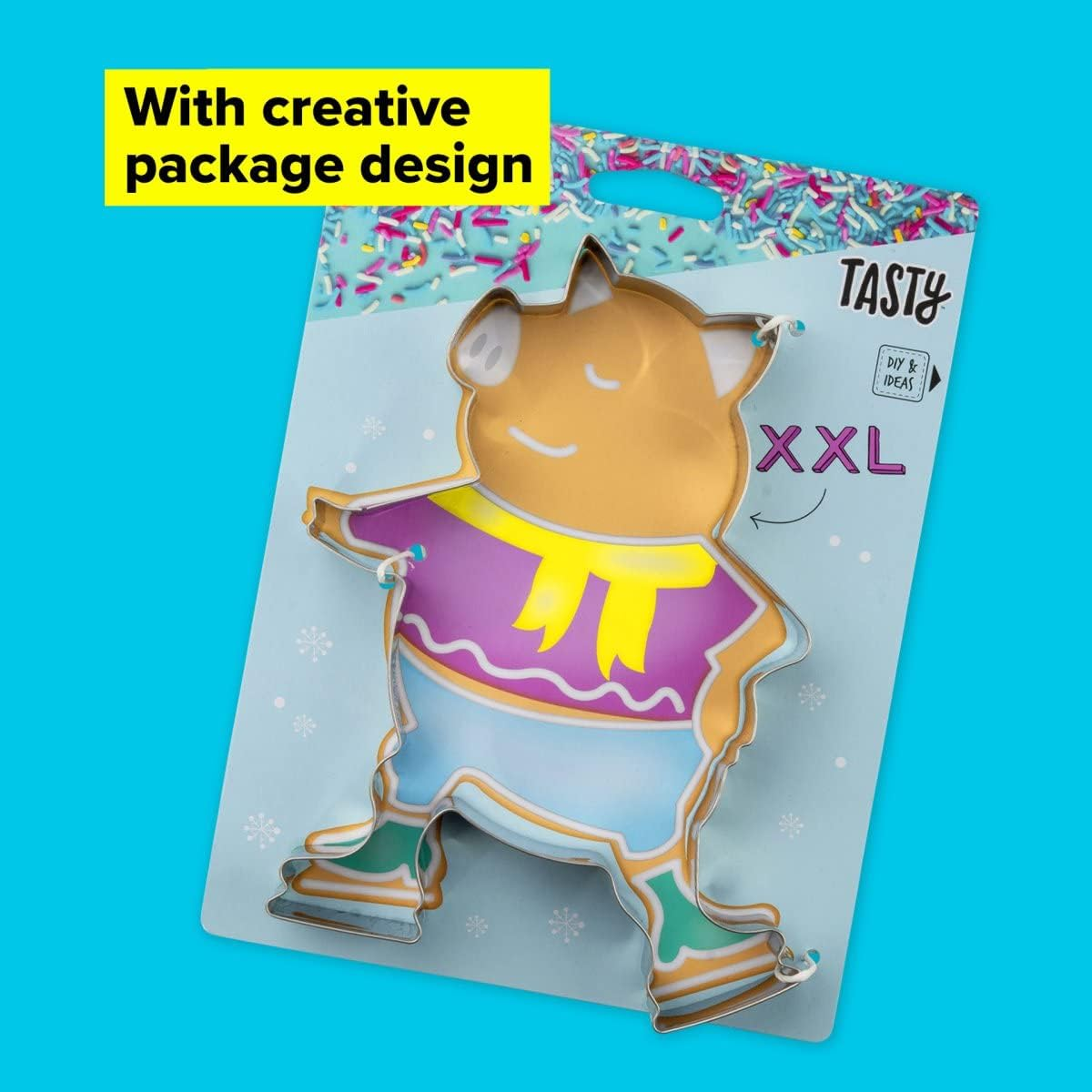 Tasty XXL Cookie Cutter, Ice Skating Pig, Piglet Shape, for Cute, Fun and Unique Cookie Creation and Baking in Classic Glossy Silver, Dimensions: 15.5 X 19 X 2.5Cm, Colour: Silver - Moose image number 7