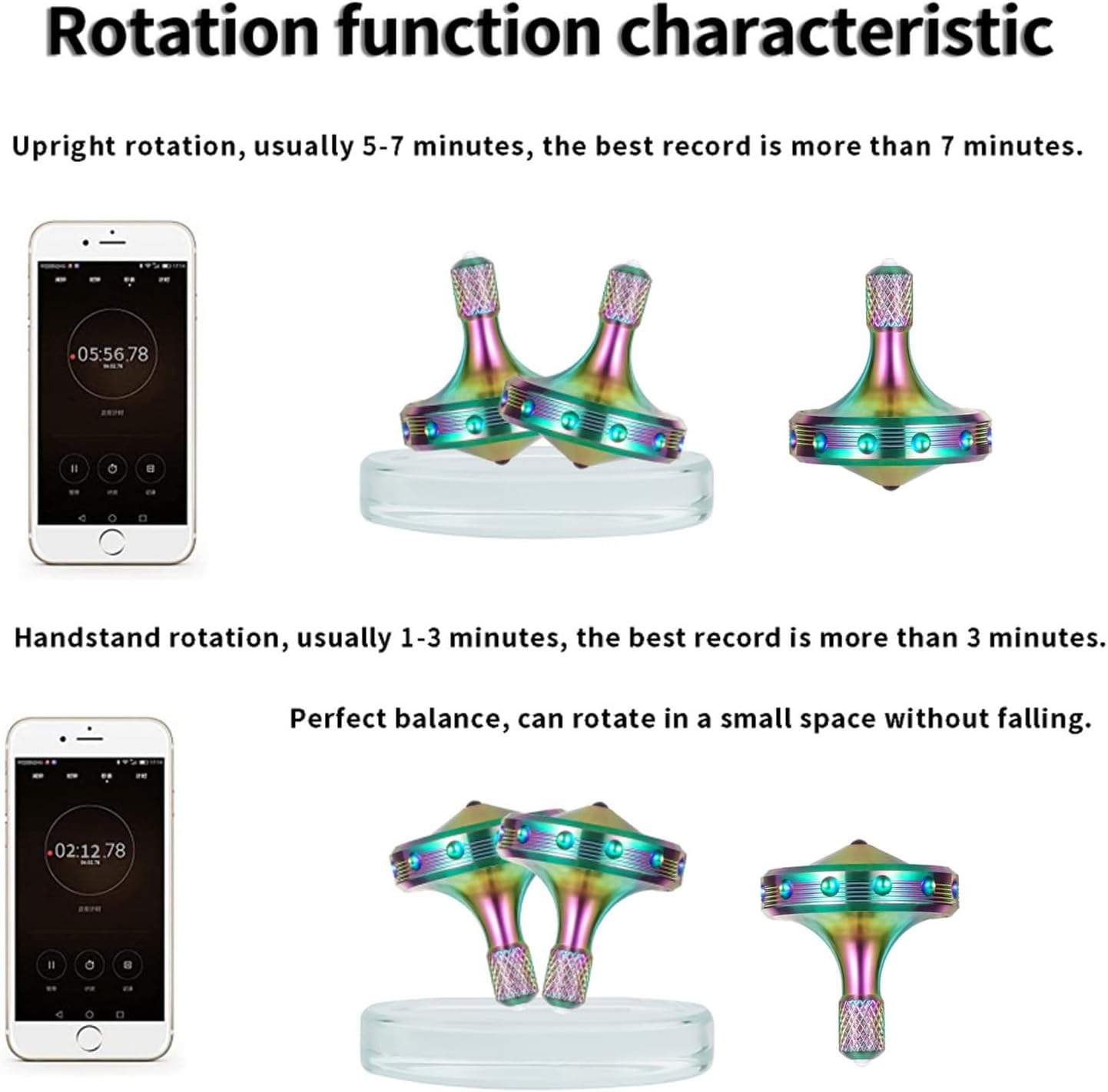 Precision Metal Spinning Top, High Performance Stainless Steel Spinning Tops Stress Relief Toys for Adults, Perfect Balance Spin Long Time for 5-10 Minutes (3PCS Black+Silver+Colorful) image number 5