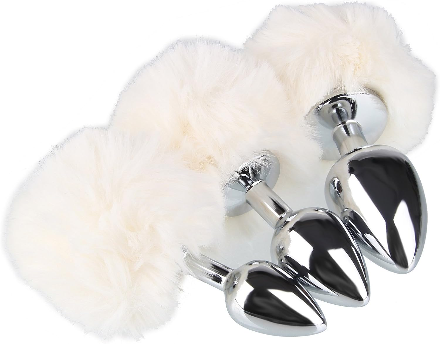 Beauty7 White Rabbit Bunny Tail Anal Plug Stainless Steel Anales Plugs Butt Plug Toys Starter Trainer Kit Set Hypoallergenic Anus Butt Sexual Plugs Pleasure for Women Men Beginners Sex Toys(Size:S) image number 2