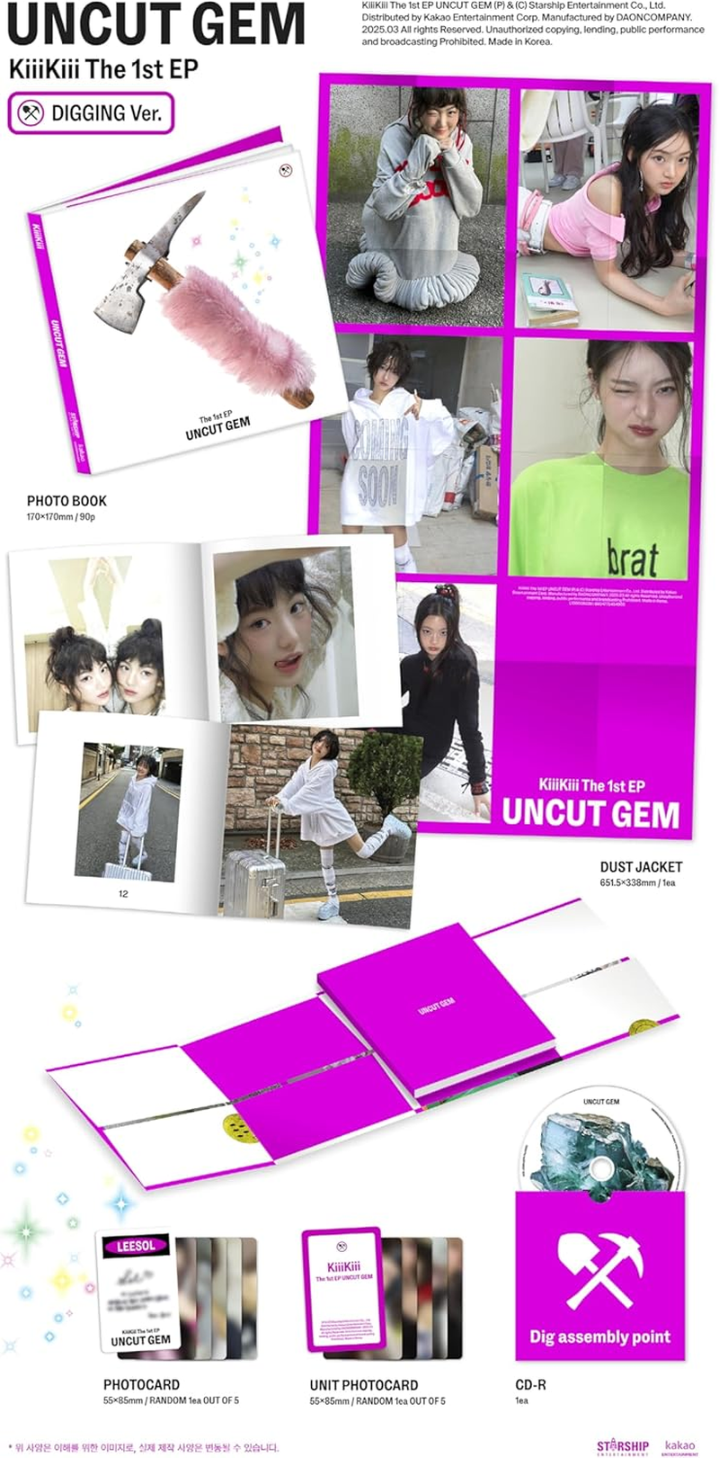 Kiiikiii Uncut Gem 1St Mini Album Digging Version Cd+90P Photobook+1P Photocard+1P Unit Photocard+Tracking Sealed