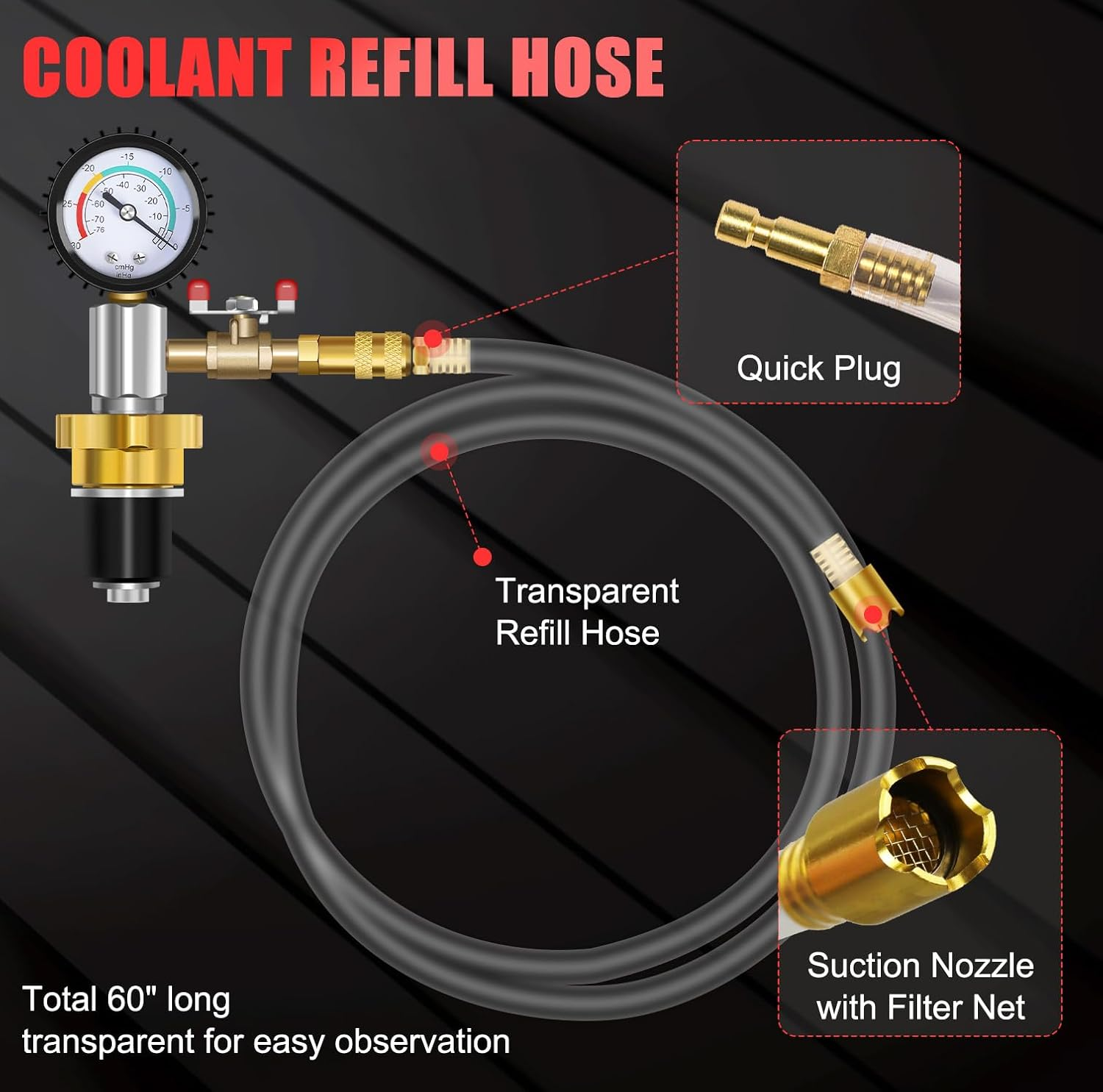JIFETOR Cooling System Vacuum Purge Radiator Coolant Refill Tool Kit, Automotive Water Tank Pneumatic Vacuum Antifreeze Change Filler Set, with 4 Sizes Adapter Case Hose for Car Van SUV Truck - Red Case image number 3