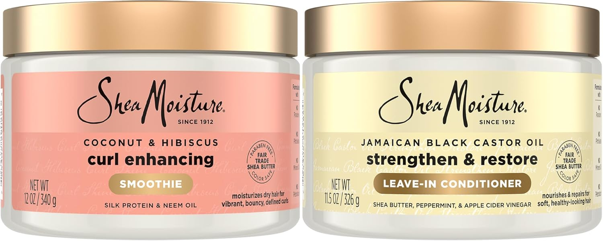 Shea Moisture Coconut and Hibiscus Curl Enhancing Smoothie, 470Ml Family Size & Shea Moisture Jamaican Black Castor Oil Strengthen, Grow & Restore Leave-In Conditioner 470Ml