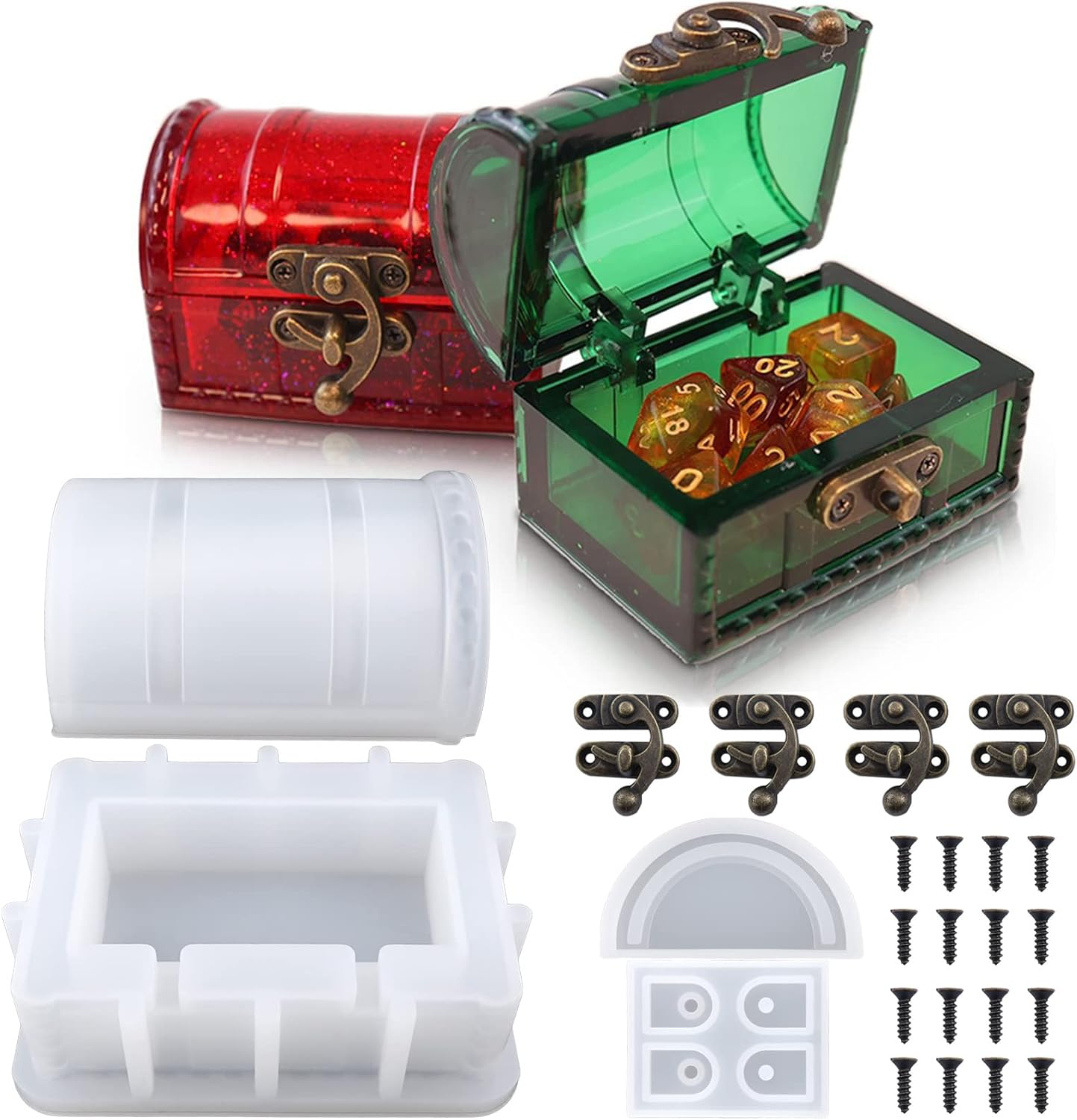 Actvty Silicone Box Mold for Resin, Treasure Chest Silicone Mold with Hasp Lock, Dice Storage Mold Container Mold for Resin Casting DIY Jewelry Dice Box Home Decor Resin Art Gifts