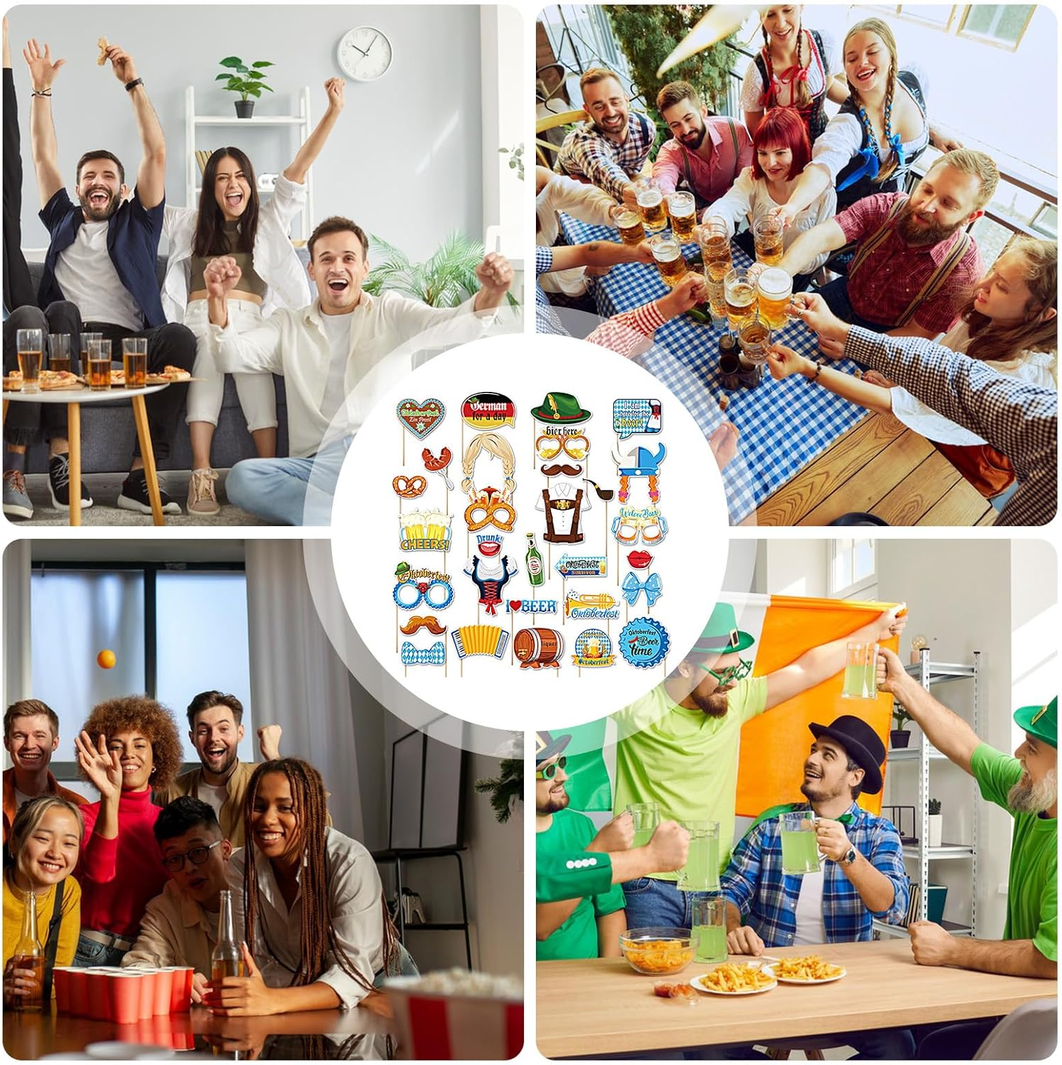 Oktoberfest Props, Photo Booth Kit, 30 Pieces German Party Decor Reusable Accessories, Selfie Station Set for Holiday Events Halloween Birthday Club Women Men Fans, Multicoloured image number 1