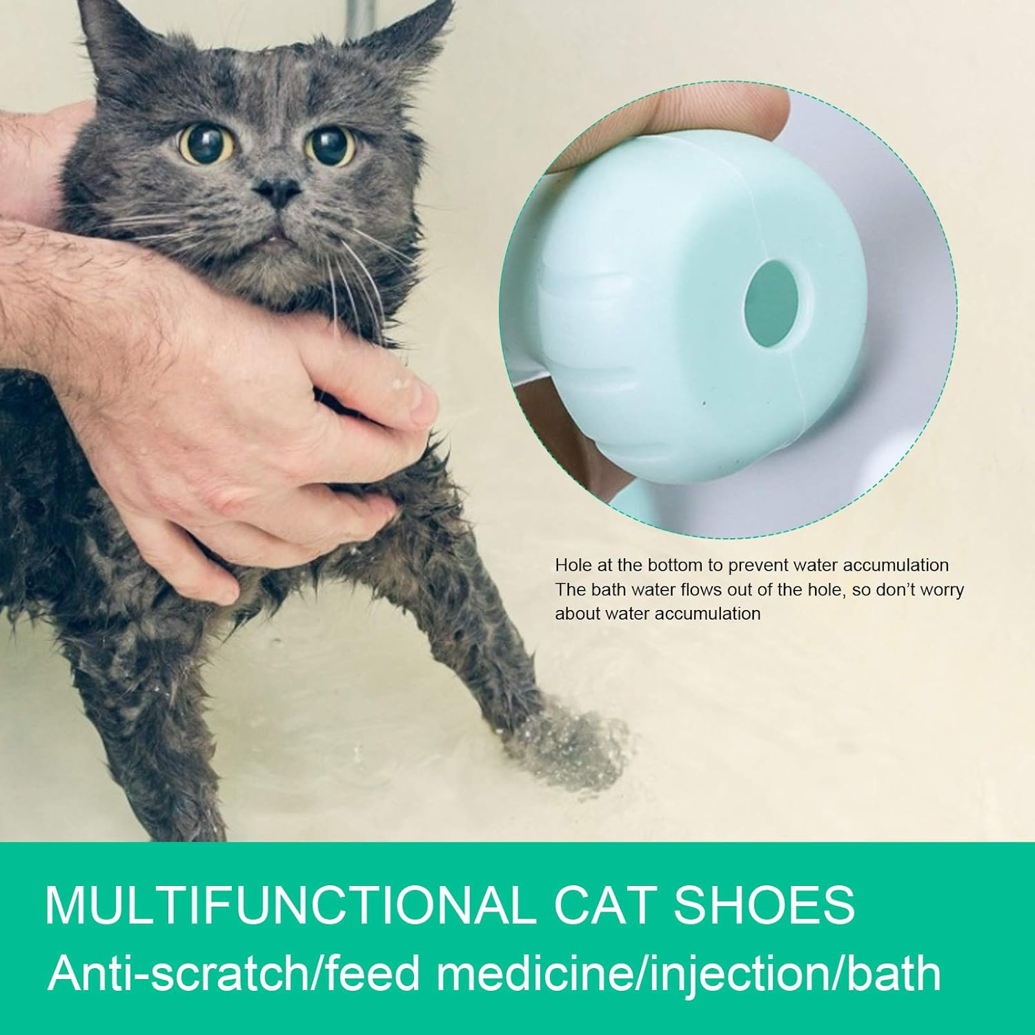 Silicone Cat Shoes, Silicone Cat Shoes, 7 X 4 Cm, Tightly Adjustable, Pack of 4 Cat Scratch-Resistant Boots, Cat Shoes Boots, Anti-Scratch Boots, for Cat Bathing, Hair Cutting (Green) image number 1