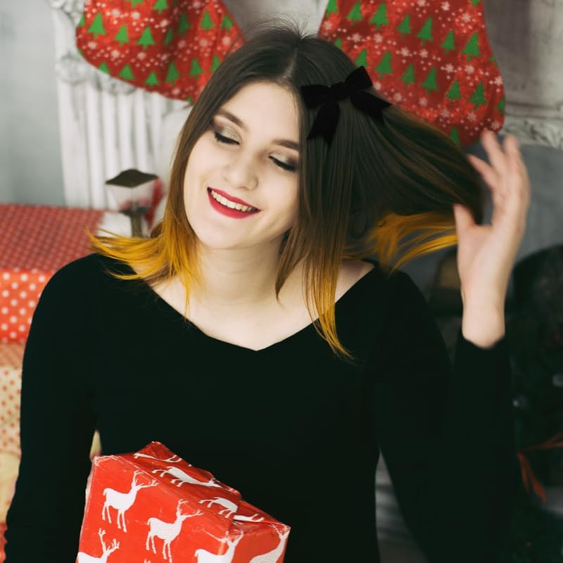 Black Bows for Hair Velvet Bow Hair Clips for Teen Girls Ribbon Hair Bow Barrettes Black Velvet Bowknot Hair Accessories for Toddlers Hairpins Handmade Alligator Clip Christmas Xmas Gifts - Green image number 7