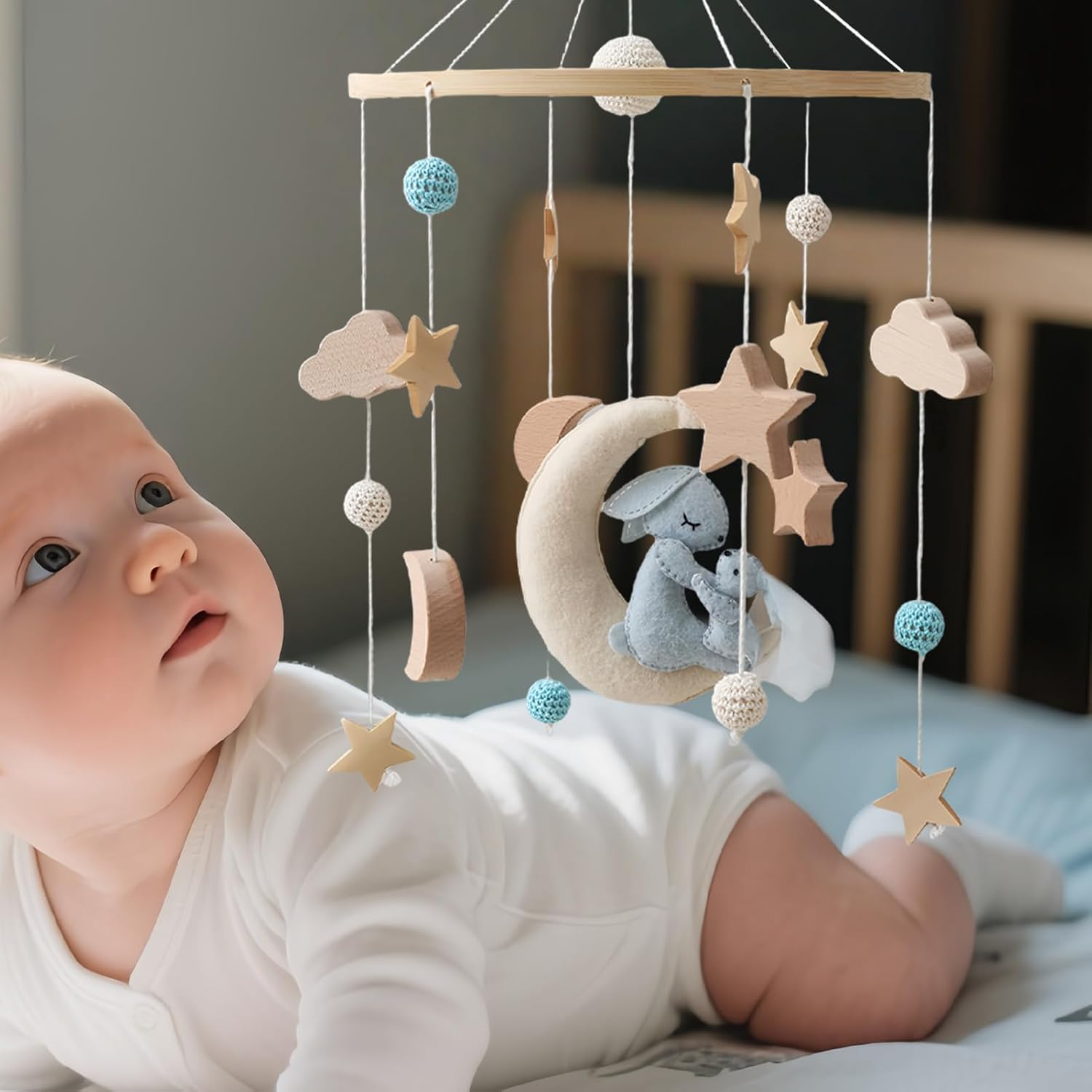 Baby Mobile for Crib,Educational Bassinet Mobile | Rotatable Educational Bed Bell for Nursery Room Boys Girls Kids New Parents Childcare Provider Baby Shower image number 5