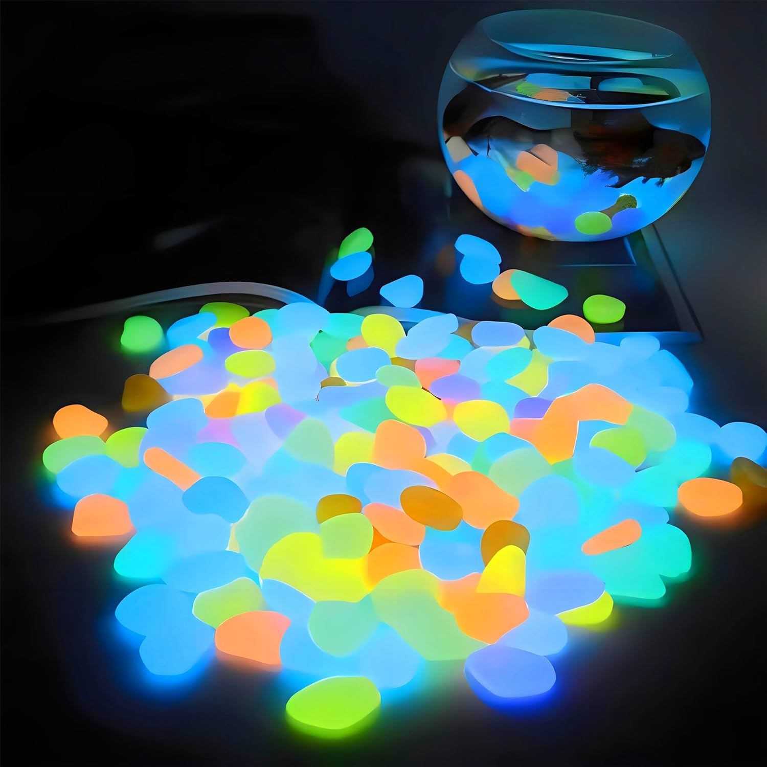 Big Rainbow Multicolor Glow in the Dark Rocks, Colored Pebbles, Aquarium Gravel, Fish Tank Gravel, Live Plants for Fish Tank, Glow Rocks for Garden Plant Pots Bonsai Walkway Driveway150 Pcs image number 3