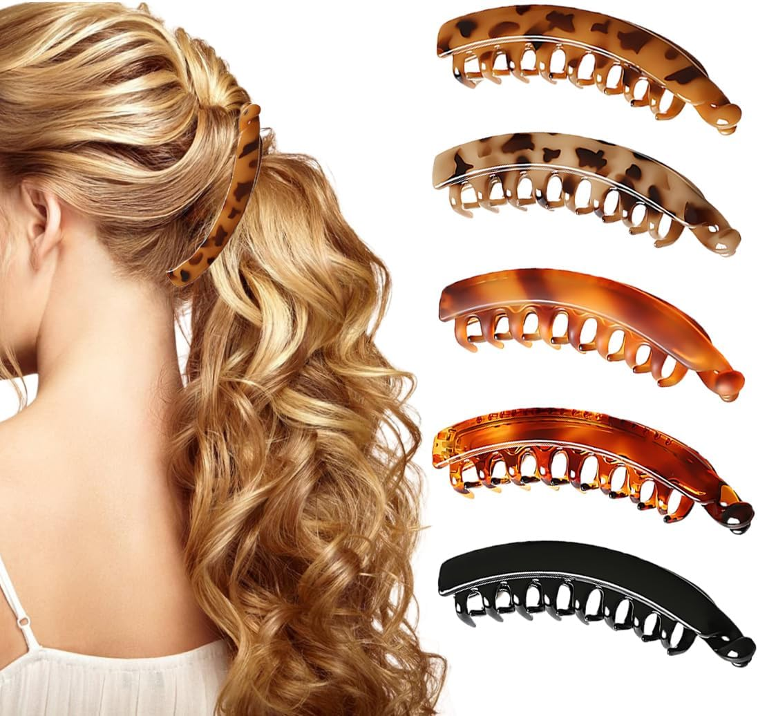 XYTAHDM 5 Pieces Banana Clip Vintage Large Banana Hair Clip Banana Hair Clips for Ladies and Girls Hair Accessory Beauty Headpiece image number 4